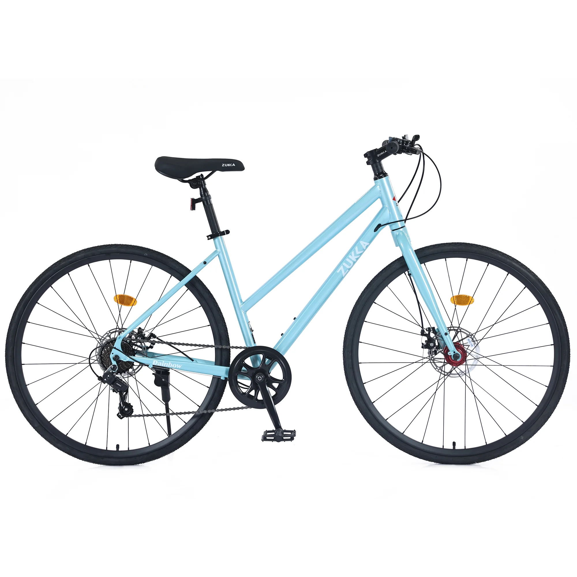 Zukka Hybrid Bicycle Road Bike for Women Girl Aluminum Alloy 700C 7 Speed Light Blue City Bike - Womvr