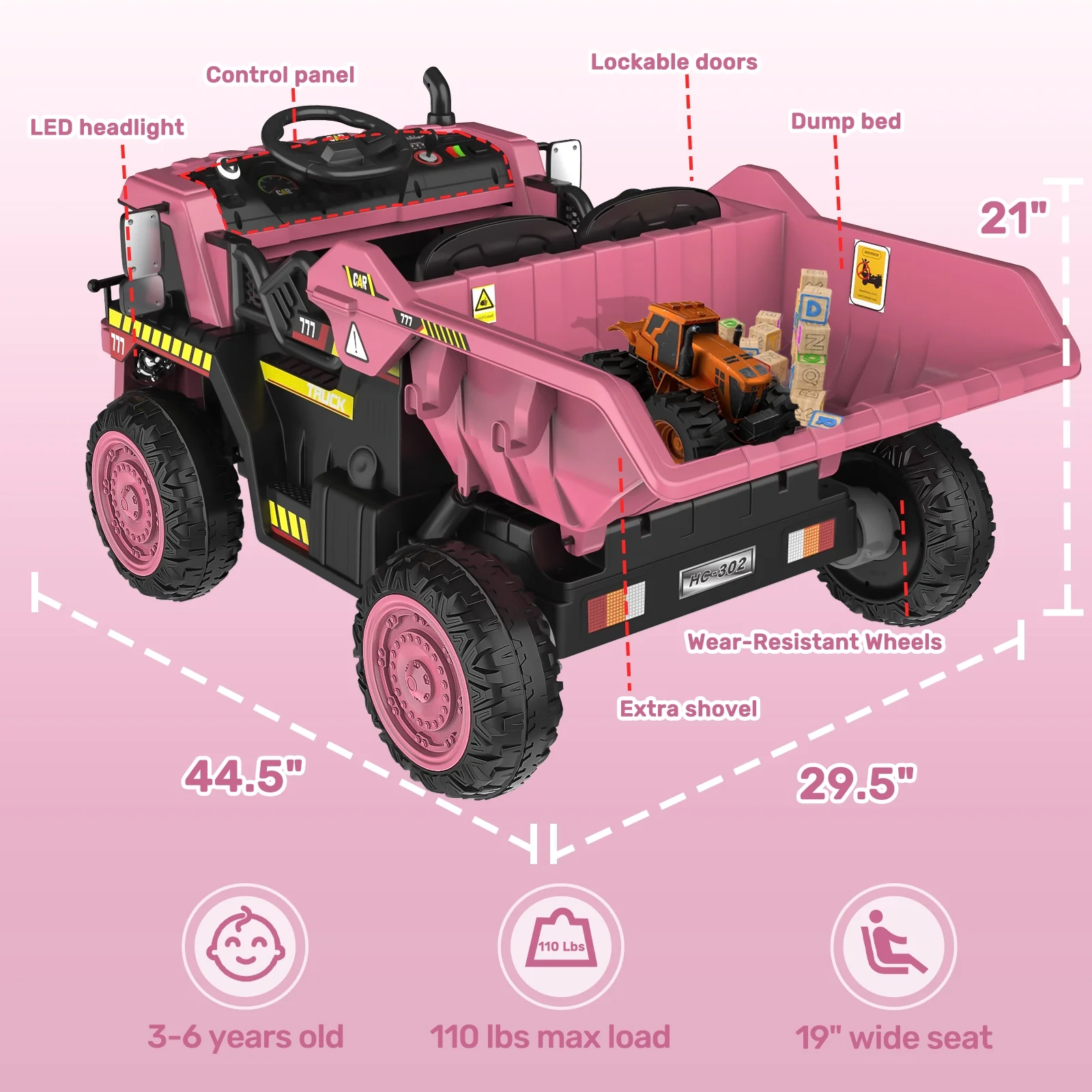 TOKTOO 12Volt Powered Ride on Toy Car for Girls Boys, Dump Truck w/ Electric Dump Bed, Remote Control, Music Player, 1 Seater Electric Car-Ochre Yellow - Womvr