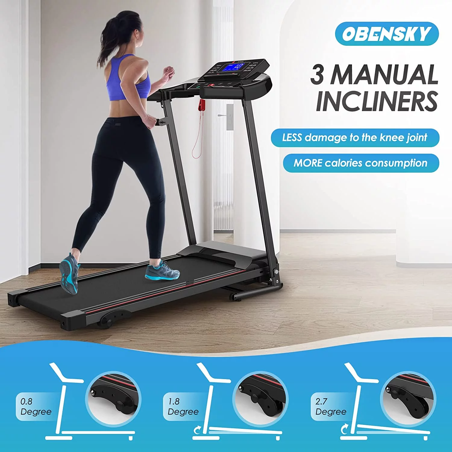 OEBNSKY Folding Incline Treadmill for Home with Smart LCD Display, 265lbs, 12 Programs 3 Modes, MP3 Music Speaker, 2.5HP Electric Foldable Treadmill Running Machine - Womvr