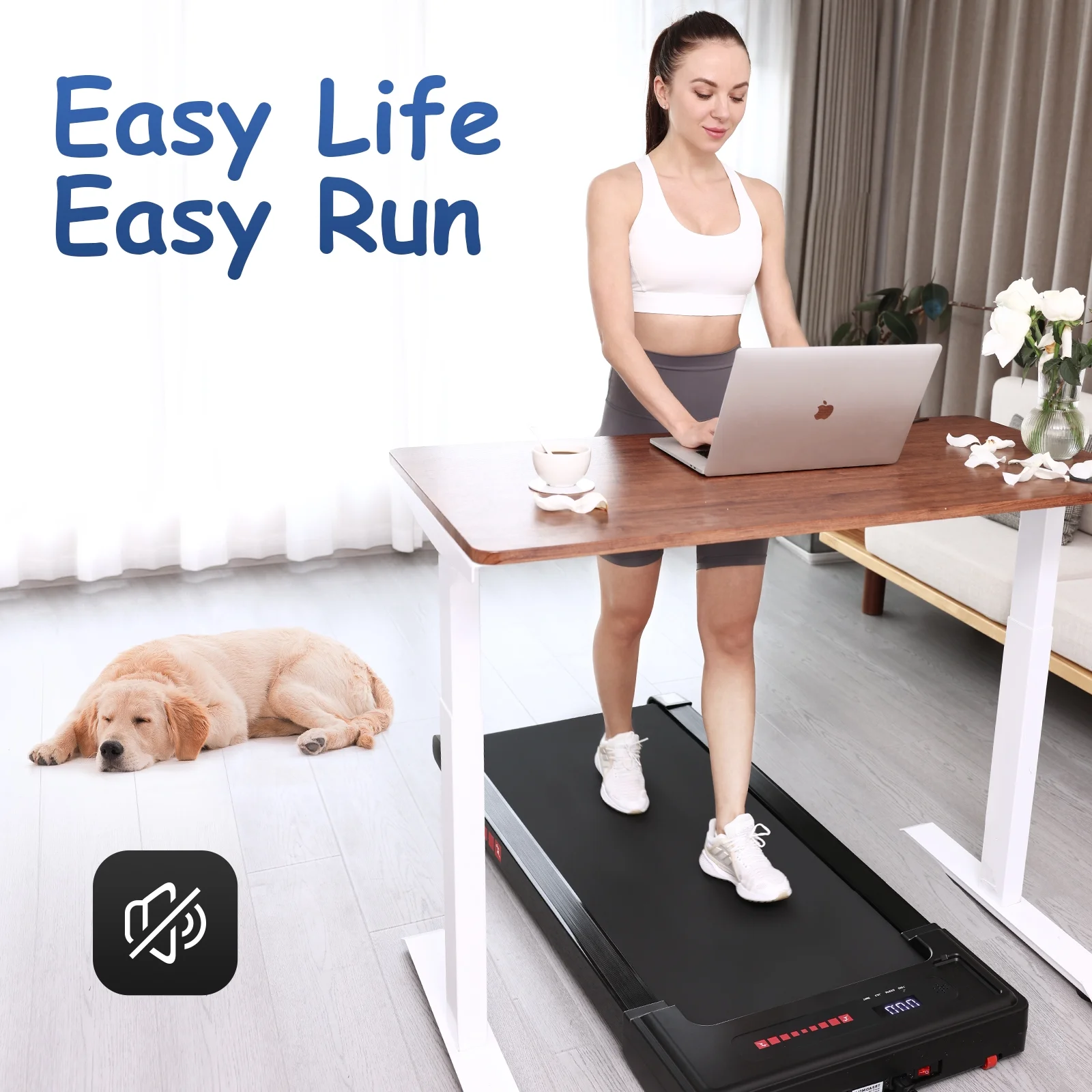 OBENSKY Walking Pad Treadmill Under Desk, White 2.25HP Portable Mini Treadmill w/ Remote Control - Womvr
