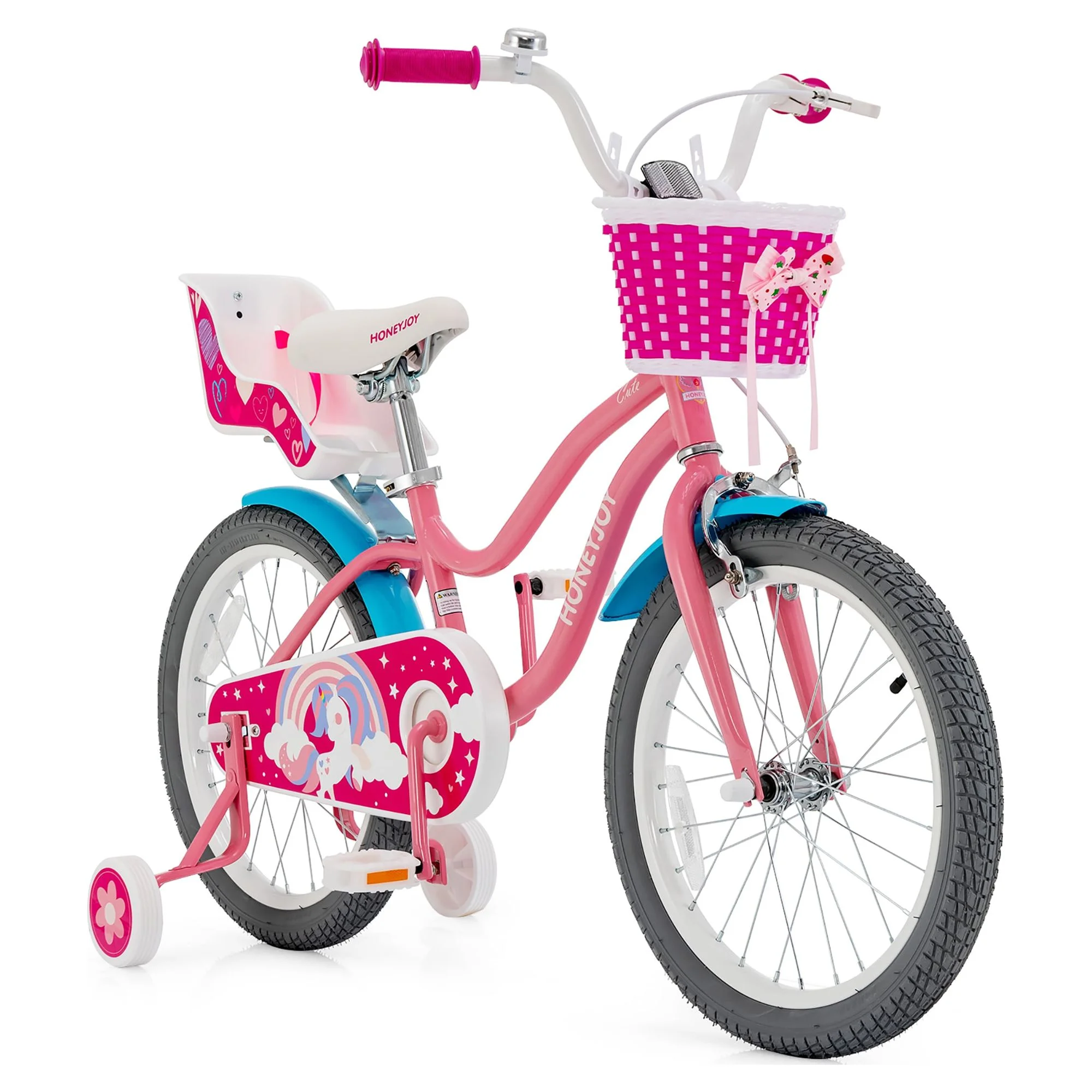 Honeyjoy 18 Inches Kids Bicycle with Training Wheels & Basket for Boys & Girls Age 5-9 Years - Womvr