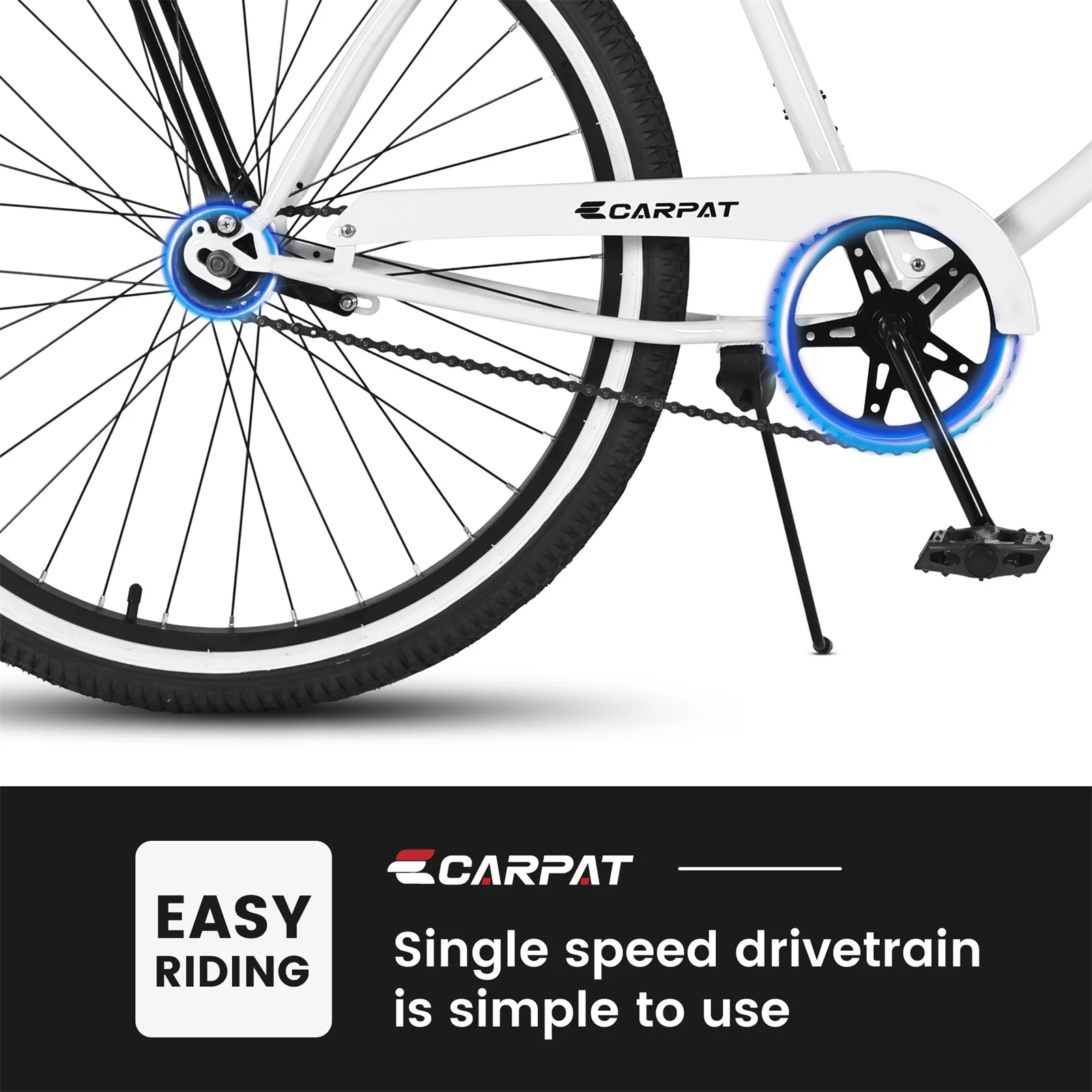 26in. Women's Beach Cruiser Bike with Rear Rack, Steel Frame Comfort Bicycle for Adult, White - Womvr