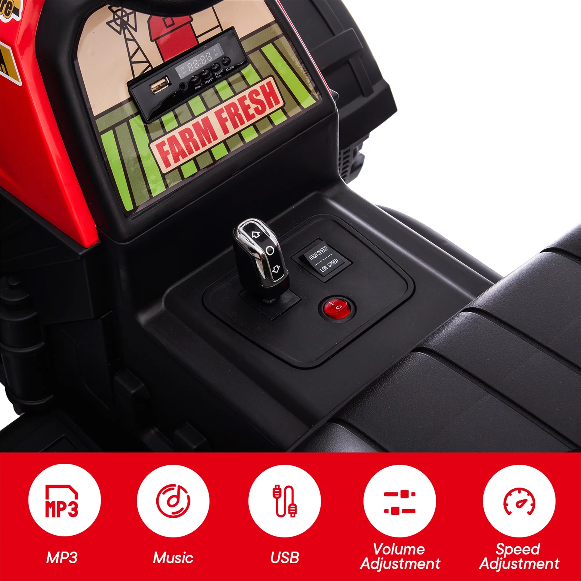 Outfunny 24V Ride on Toy for Big Kids, Powered Ride On Tractor with Trailer & Remote - Red - Womvr