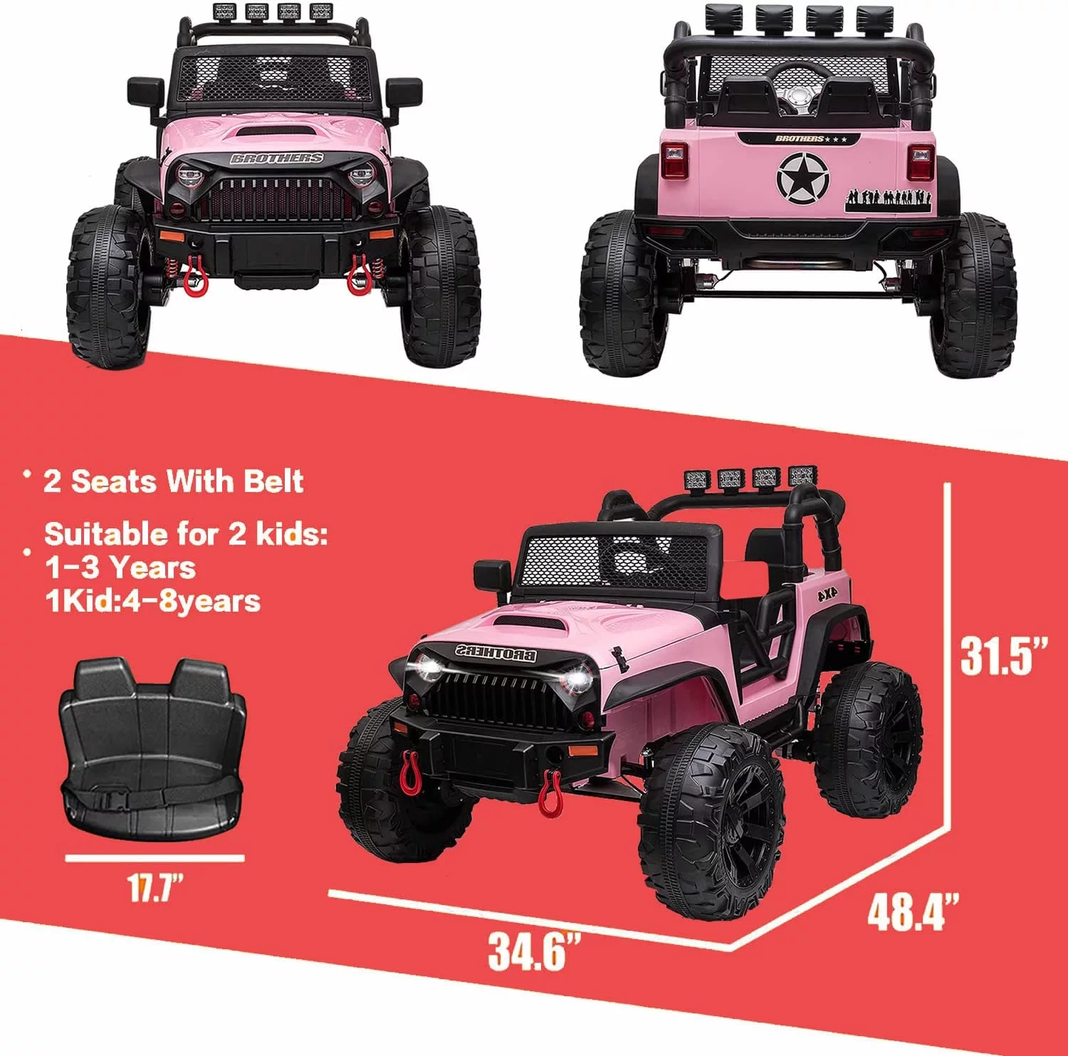 Kids Ride on Truck with Parents Remote Control, 12V 7A Battery Powered Electric Car Vehicle Toy with 3 Speed, USB, MP3, Bluetooth, LED Light, Safety Belt, Electric Car for Kids (Black) - Womvr