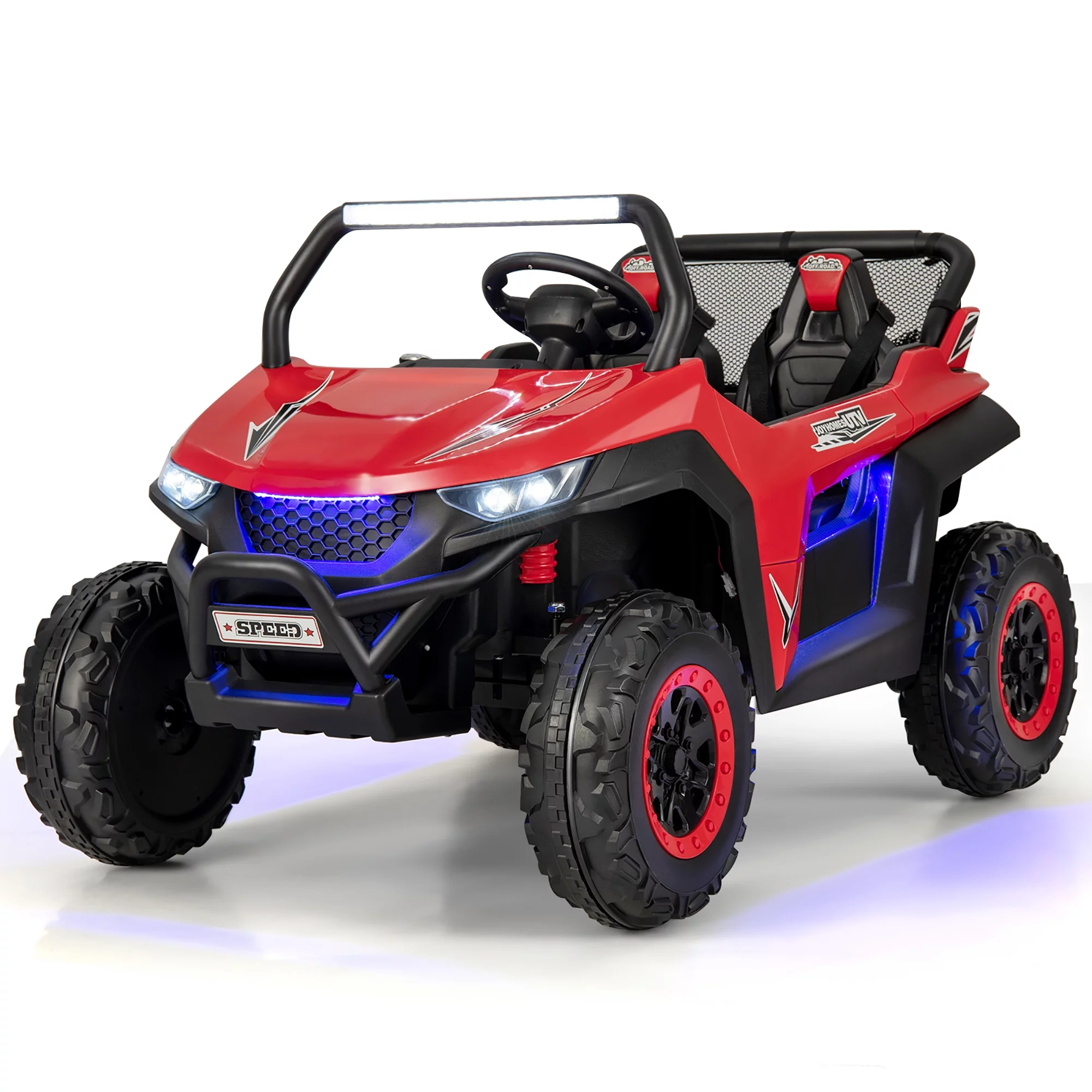 Costway 12V 2-Seater Kids Ride On UTV RC Electric Vehicle Suspension w/ Lights & Music Pink - Womvr