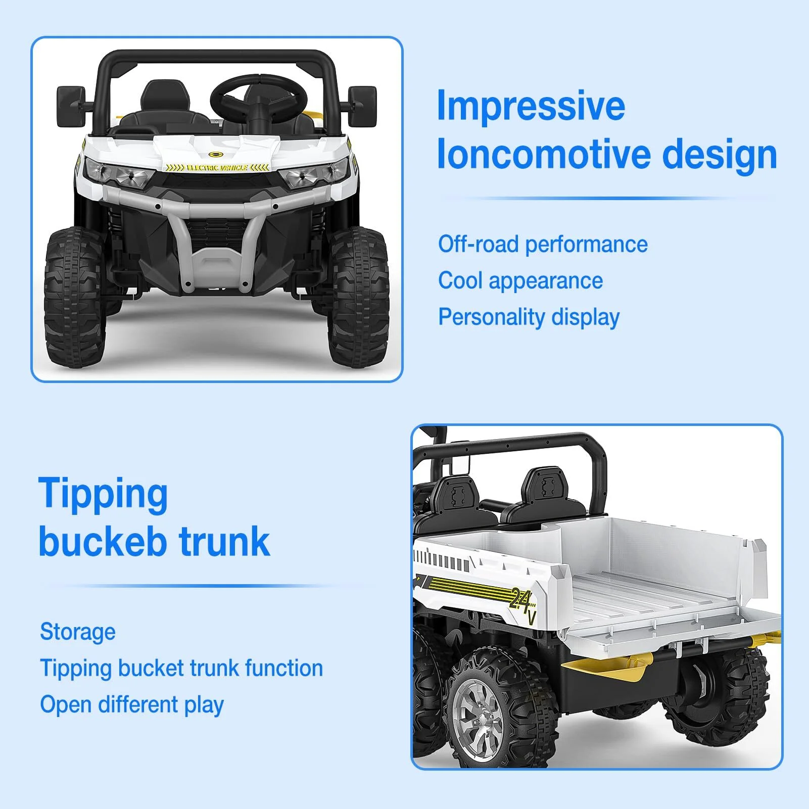 Soonbuy Remote Control Electric UTV Vehicles,2 Seater,6 Wheels with 4x75W Motor Electric Ride On Dump Truck, Blue - Womvr