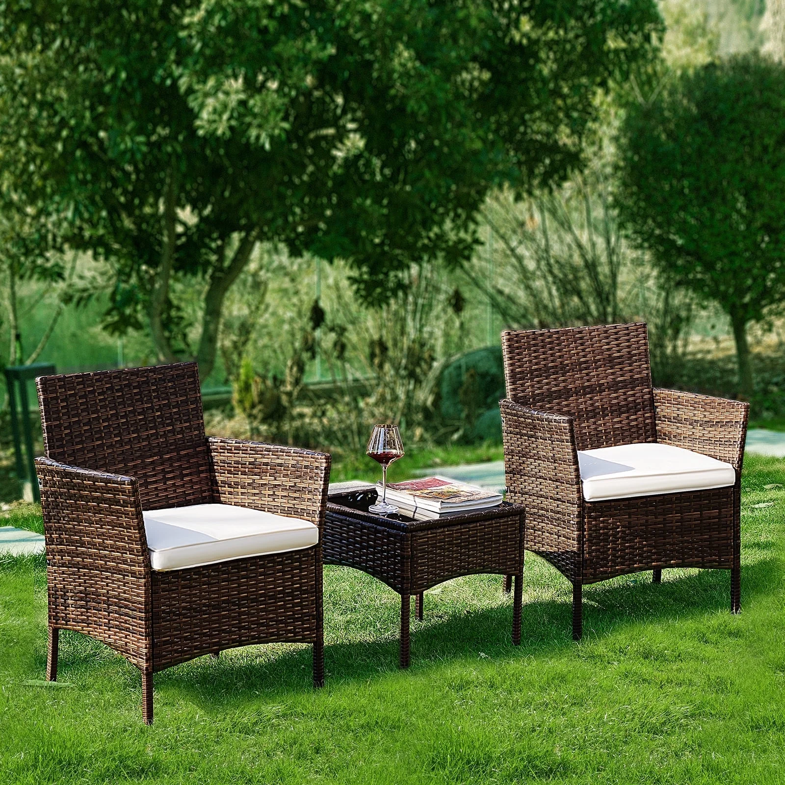 Yangming Outdoor Patio Furniture Set with Sectional Sofa, Table, Chairs and Thick Cushions - Perfect for Lawn, Garden, Backyard or Pool Area, Black - Womvr