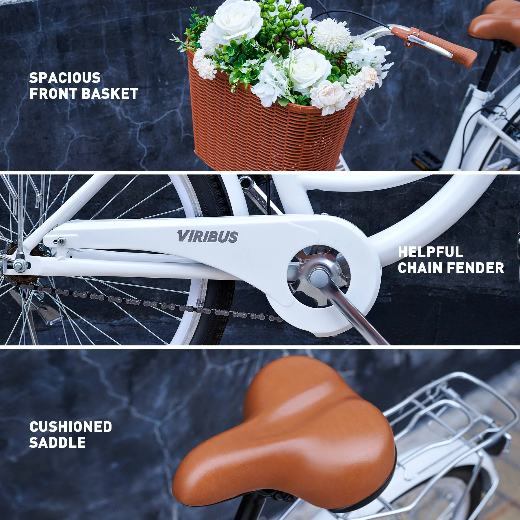 Viribus 26 Inch Women's Comfort Bike with Basket Step Through Bike for Women & Men White - Womvr