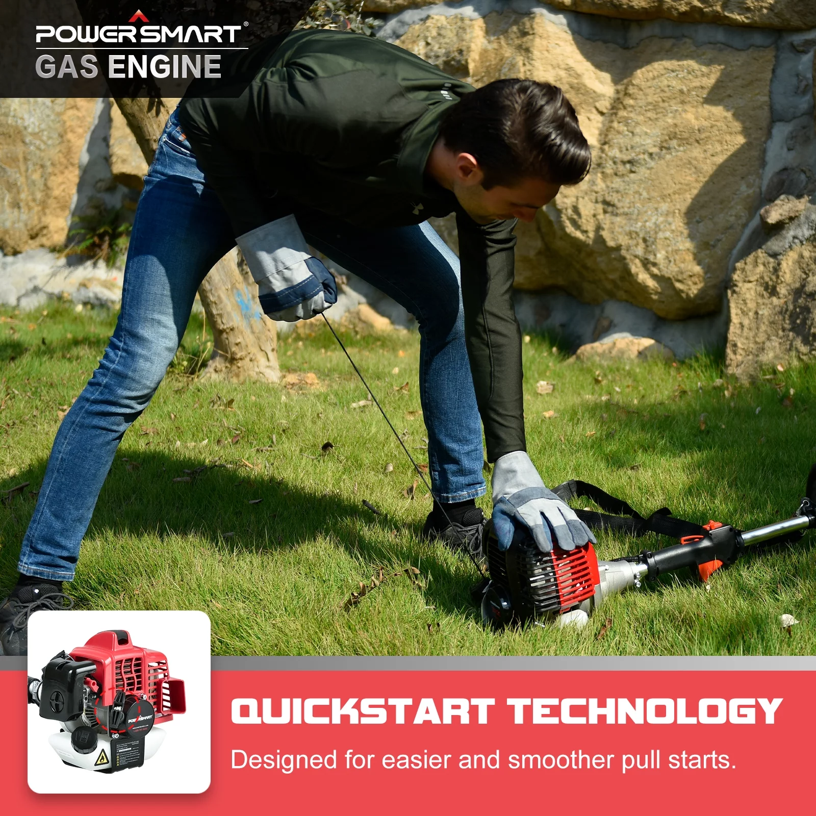 PowerSmart 2-Cycle 25.4cc 18lb Straight Shaft Gas String Trimmer Weed Wacker and Brush Cutter for Lawns and Grass - Womvr