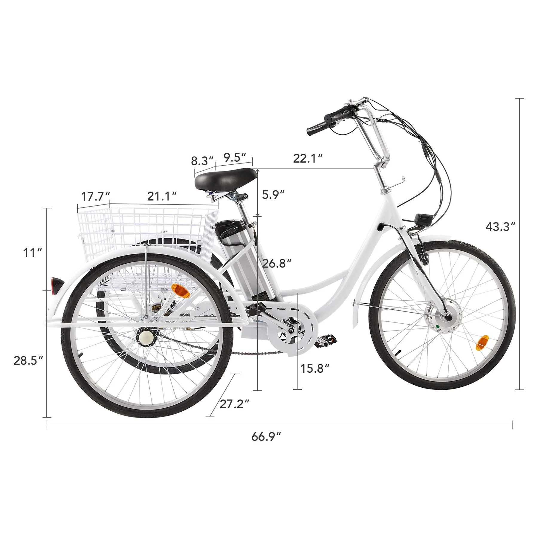 VIRIBUS 24 Inch Electric Trike Bike for Adults 36V 3 Wheel Electric Bicycle for Women Men, Black - Womvr