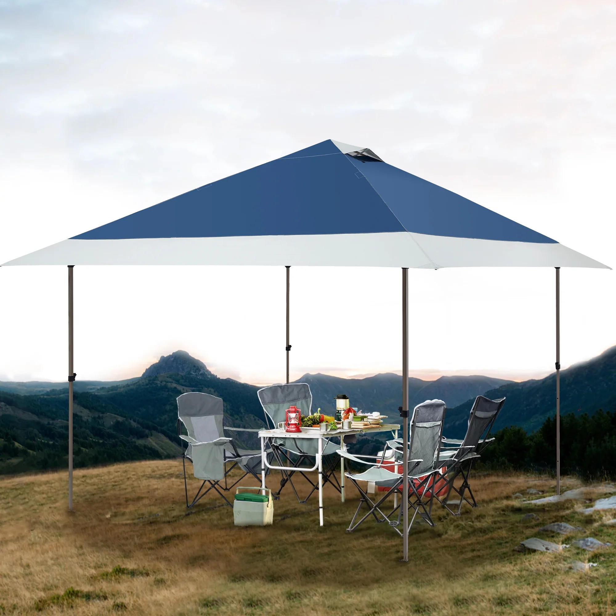 M8TRX 13'x13' Easy Lift Instant Outdoor Pop-up Canopy with Auto Extending Eaves, Navy - Womvr
