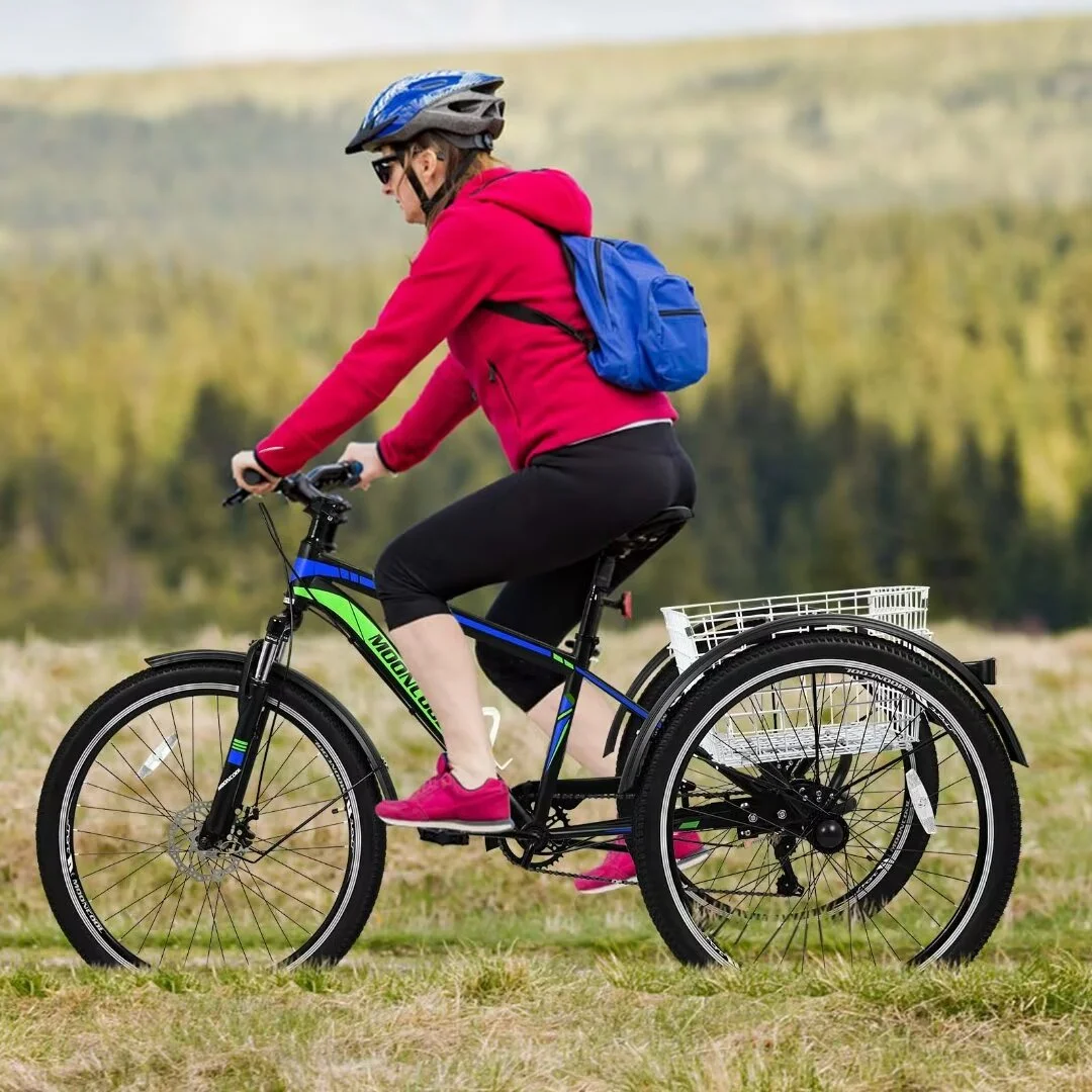 Docred Adult Tricycle, 7 Speed Three Wheel Mountain Bike, 24/26/27.5 inch Adults Trikes ,Load capacity 420 lbs - Womvr