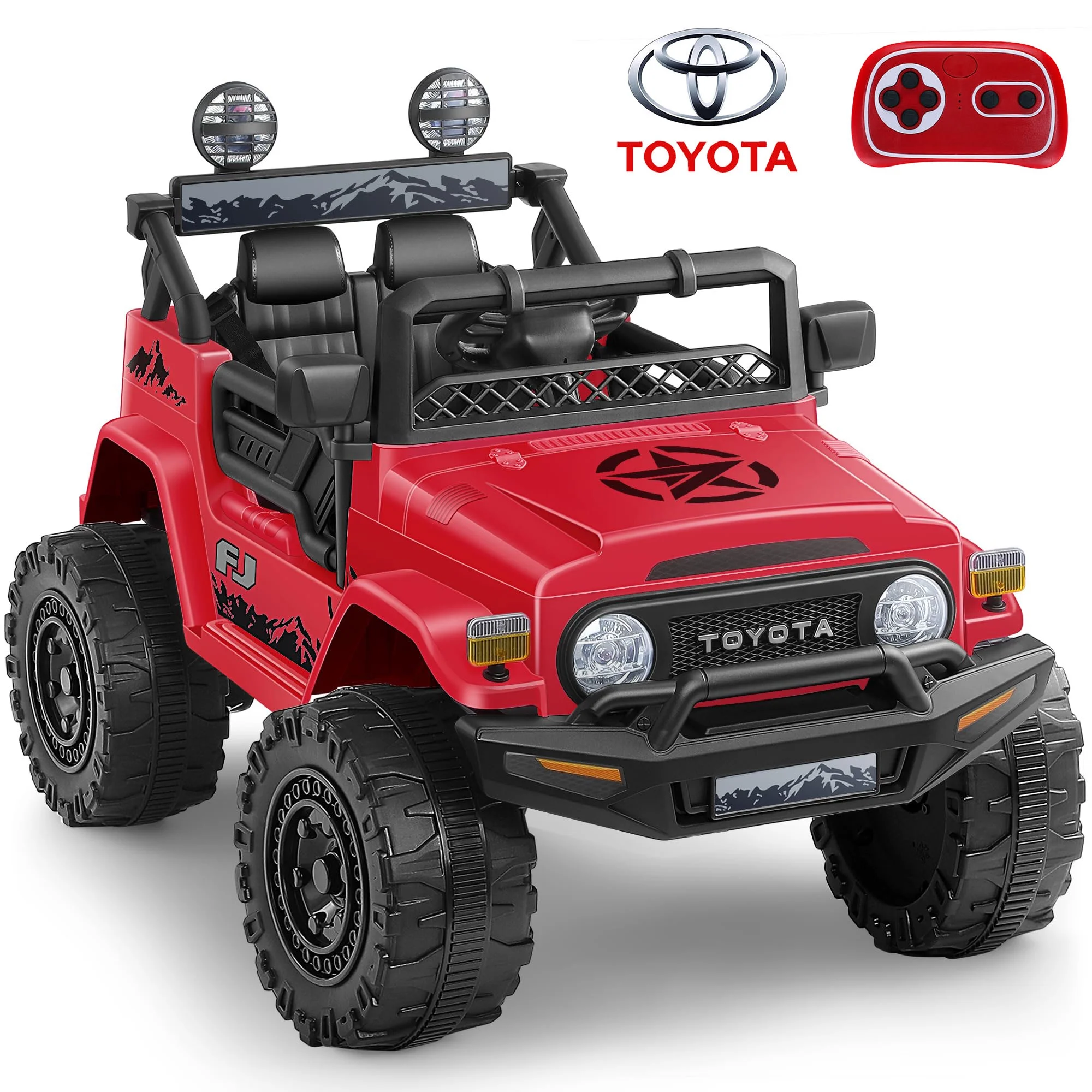 Toyota FJ Cruiser Ride on Car, 12V Powered Off-Road Toys for Kids w/ Remote,Spring Suspension,6 LED Lights,Camo Green - Womvr