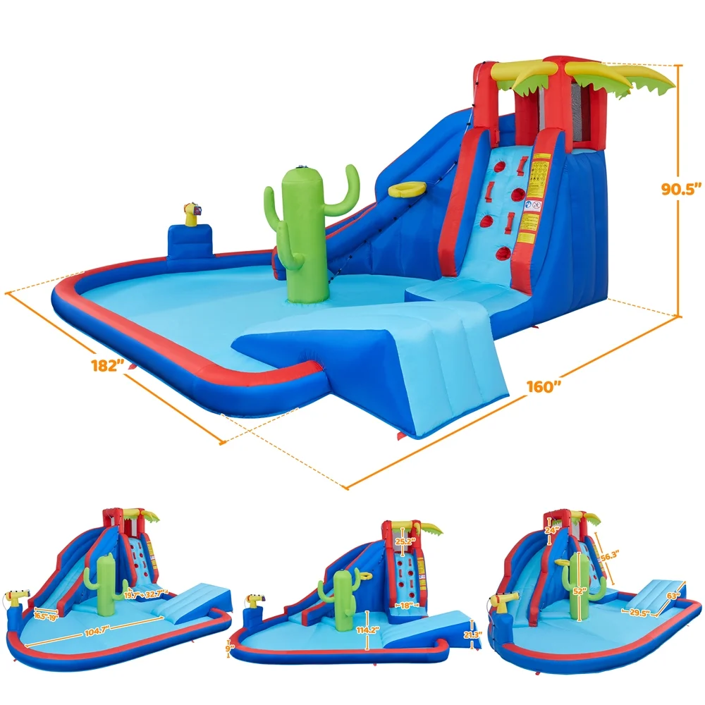SmileMart 15.2′L x 13.4′W x 7.5′H Inflatable Water Slide with Storage Bag & 520 W Blower for Kids - Womvr