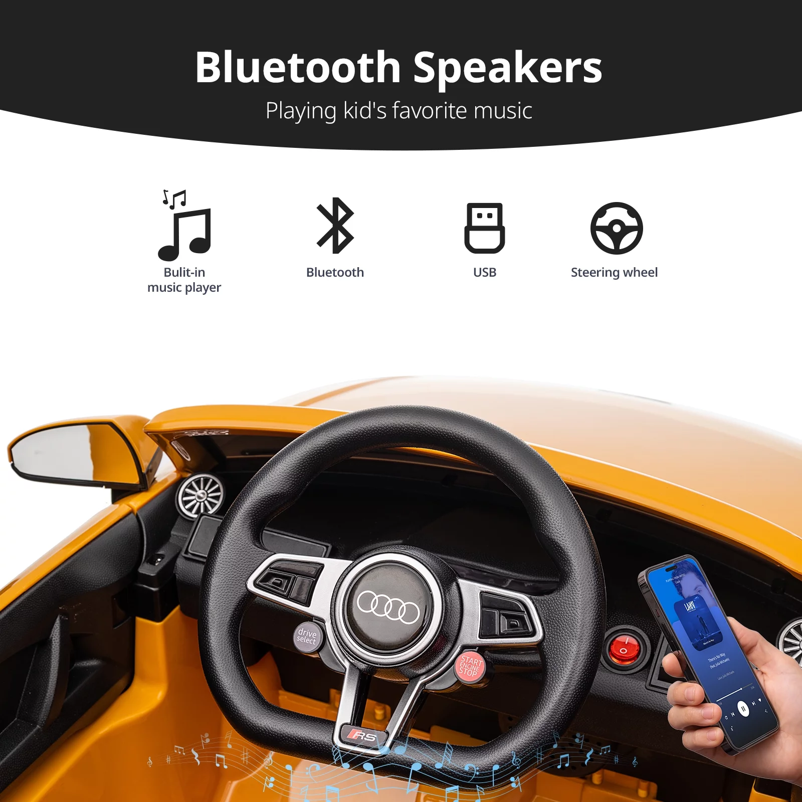 Hikiddo Electric Ride on Car for Kids, Licensed Audi 12V 7Ah Kids Ride-on Toy for Toddlers 2-5 Girl with Remote, Bluetooth - Pink - Womvr