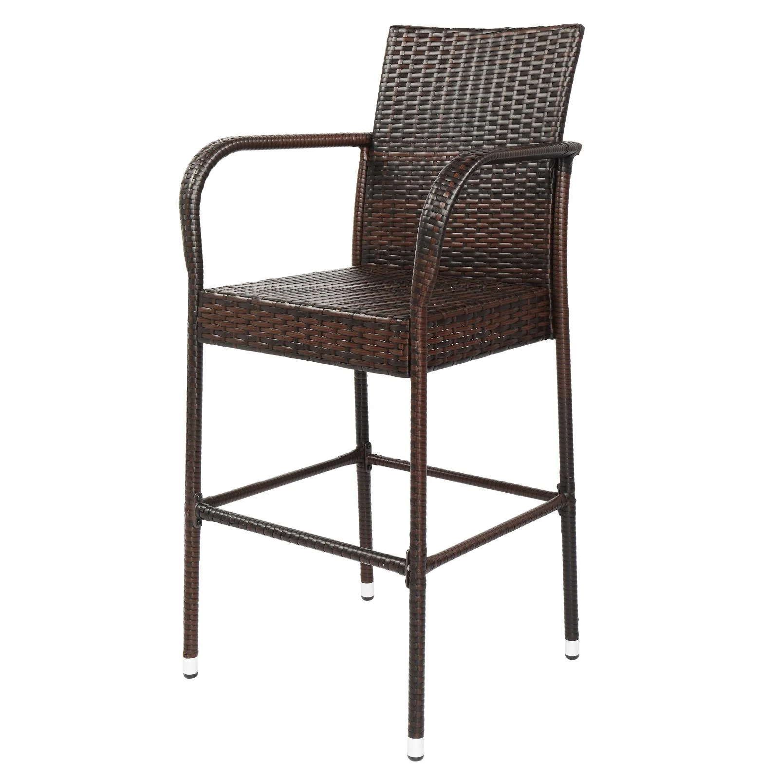Ktaxon 2Pcs Wicker High Bar Chair for Outdoor Garden , Brown Gradient, Rattan Bar Stools w/ Footrest - Womvr