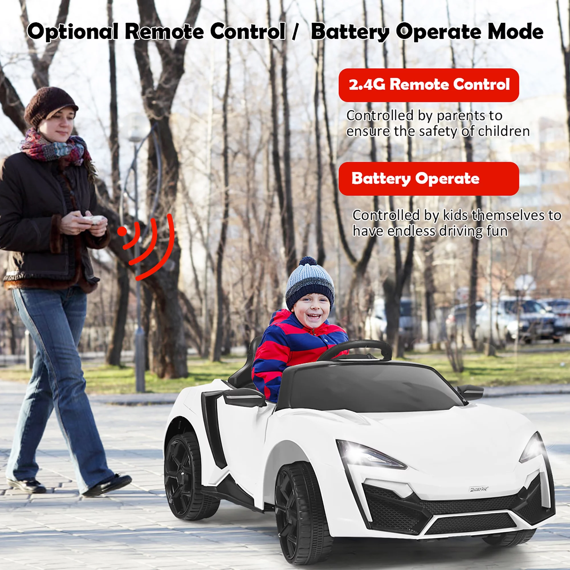 Costway 12V Kids Ride On Car 2.4G RC Electric Vehicle w/ Lights MP3 Openable Doors Pink - Womvr