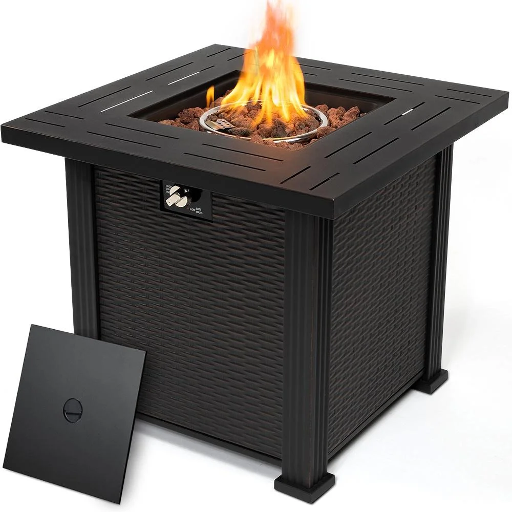 2-in-1 Propane Fire Pit Table, Outdoor Table with Fire Pit, 28