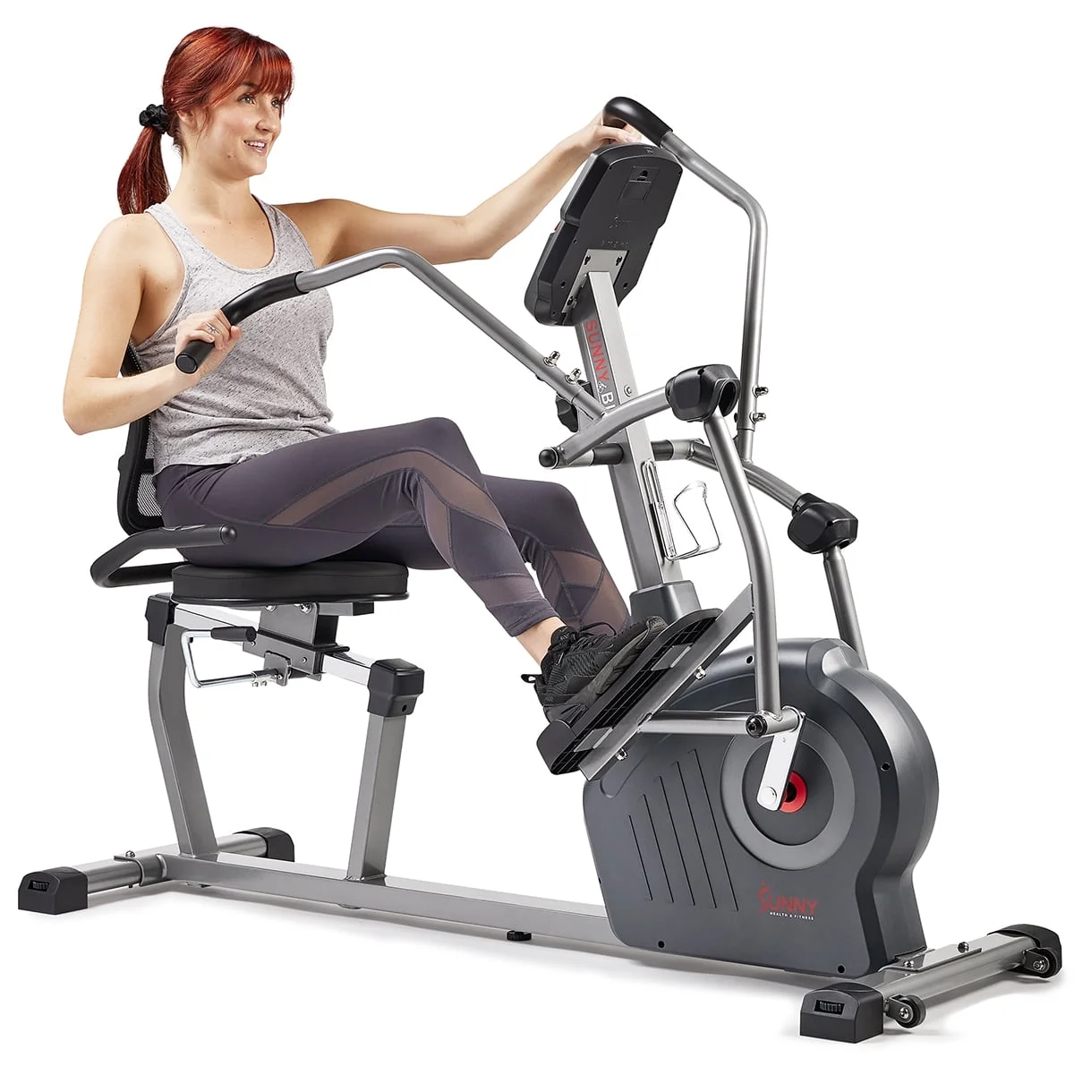 Sunny Health & Fitness Elite Connected Recumbent Cross Trainer Elliptical + Arm Exercisers SF-RBE420049 - Womvr