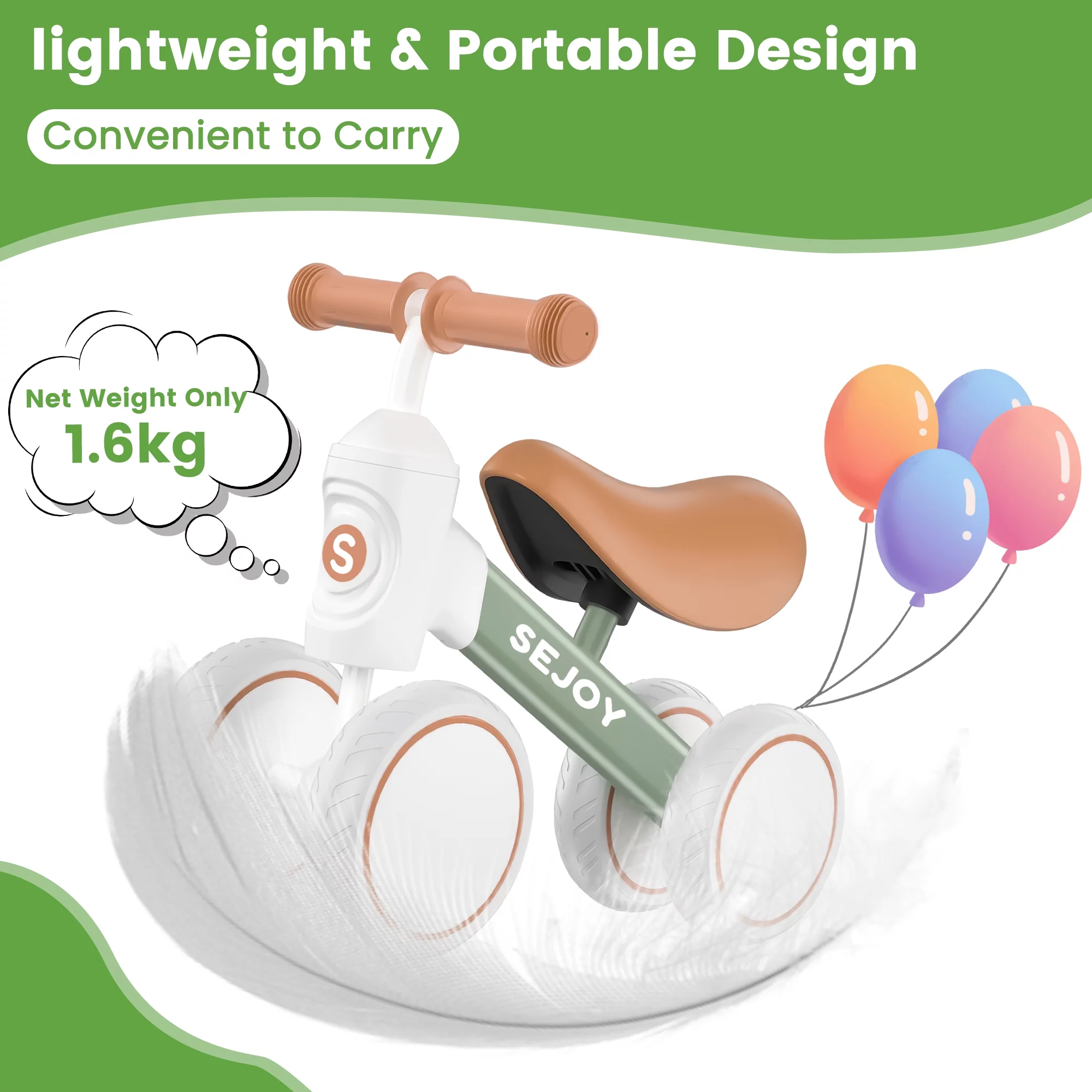 Sejoy Baby Balance Bike, 10-36 Month Kids Toddler Walker, 4 Wheels Riding Toys for Boys and Girls, First Birthday Gifts - Womvr