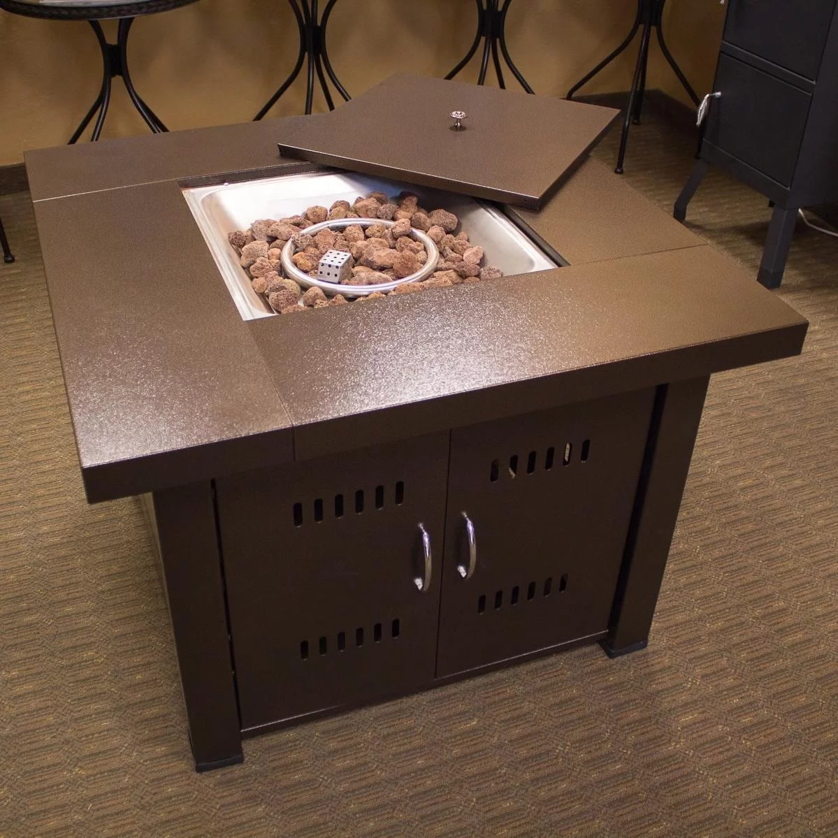 AZ Patio Heaters Propane Fire Pit Hammered Bronze and Stainless Steel Finish - Womvr