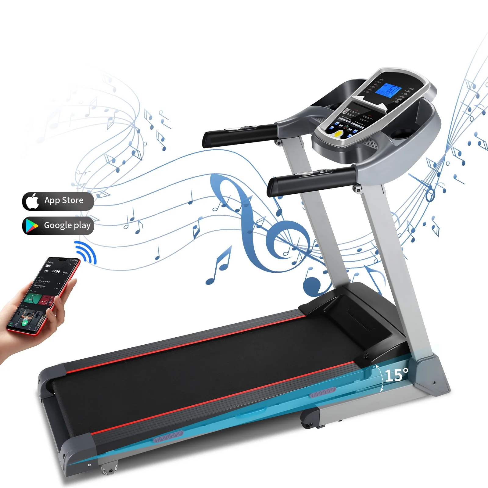 Tikmboex 3HP Incline Treadmill with 15 Level Auto Incline Smart App Control for Home Gym Cardio Running, 300lbs Weight Capacity - Womvr