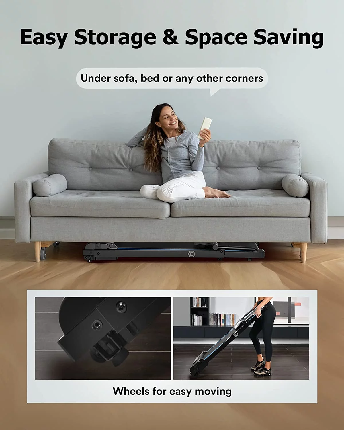 UREVO Folding Treadmill, 2.25HP Portable Mini Treadmills for Home Office, Compact Threadmill with 12 HIIT Modes, LCD Display, 265 lbs Capacity - Womvr