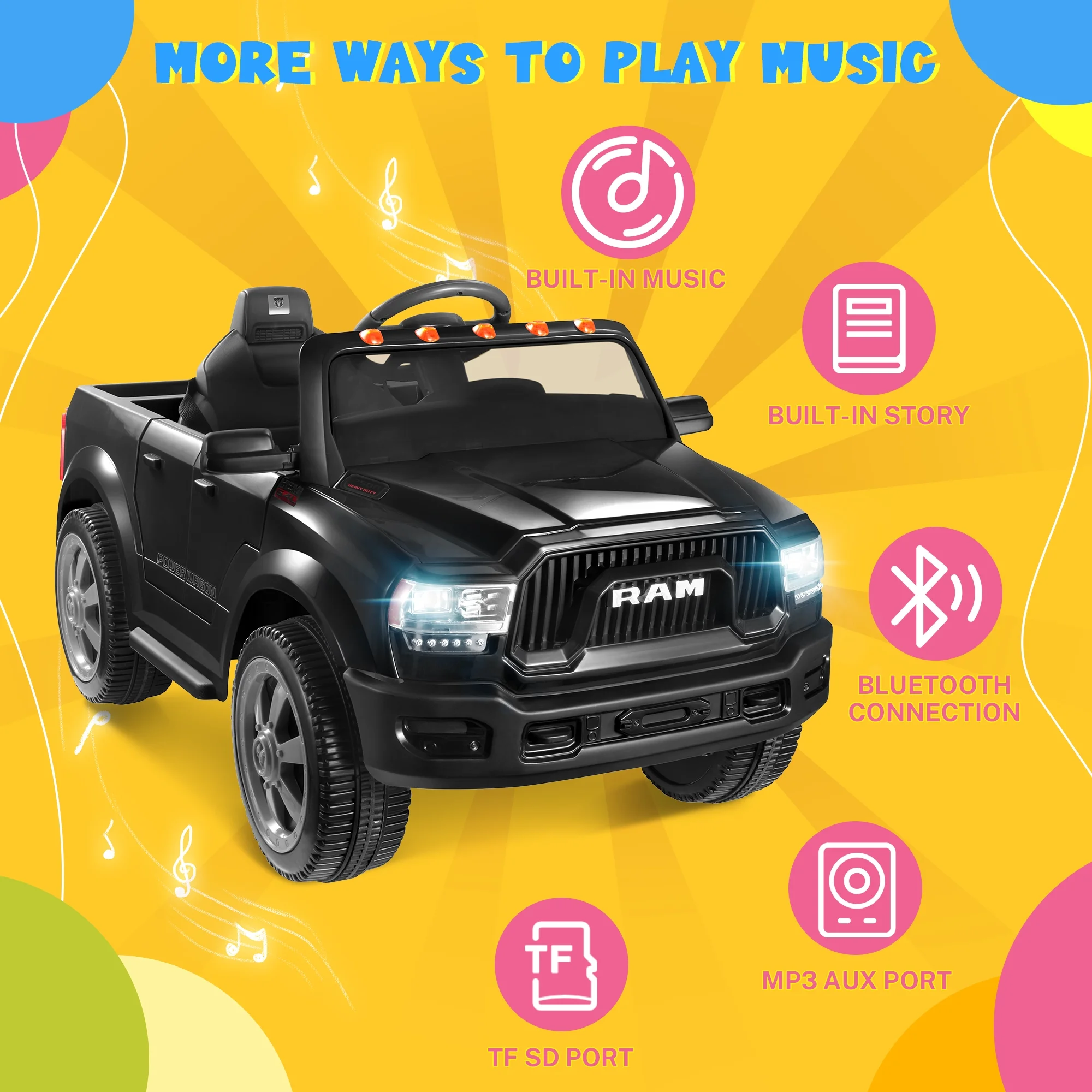 Dodge Ram Ride On Car for Kids, 12V Powered Ride On Truck Cars with Parents Remote Control,Dodge Electric Ride On Car for Boys Girls 3-5, Red - Womvr