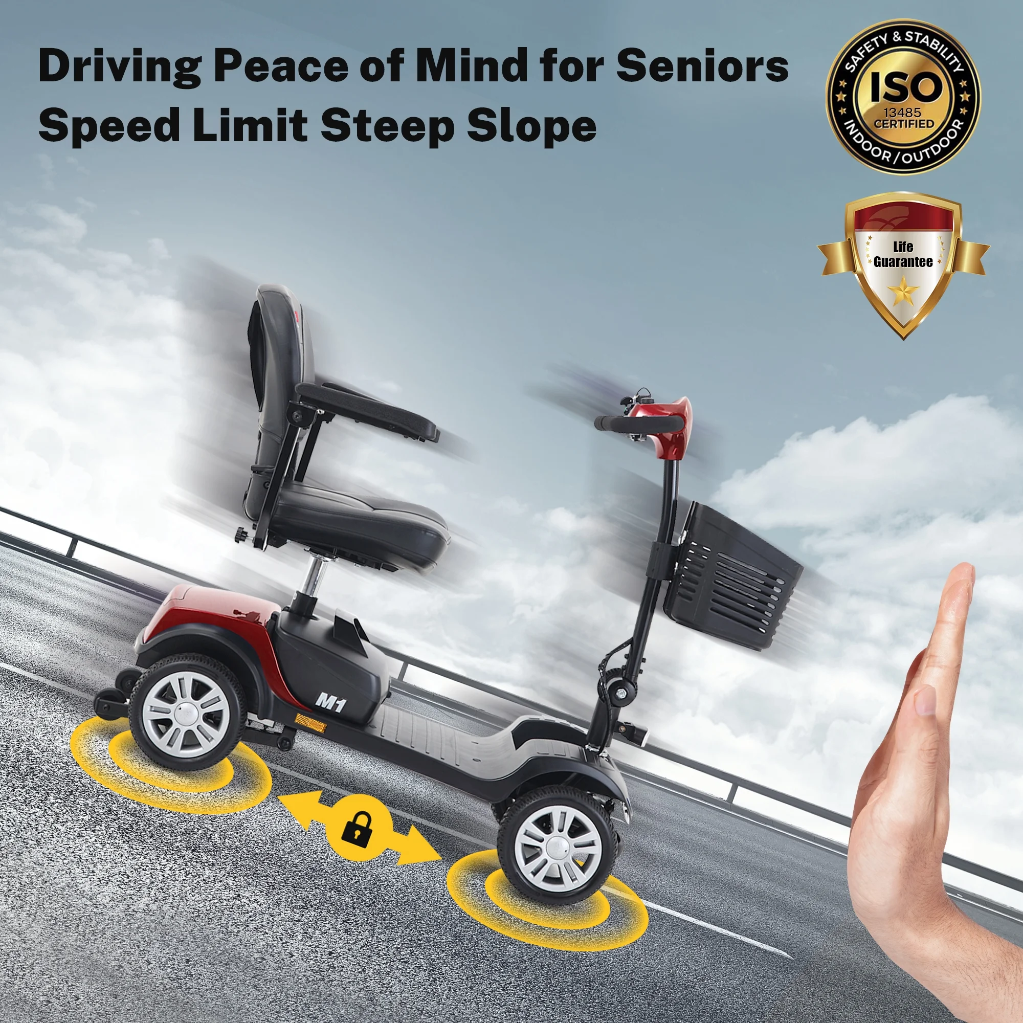 Segmart Mobility Scooter for Elderly, Durable Heavy Duty 4 Wheel Seniors Mobile Device with Lights, 300lbs, Red - Womvr