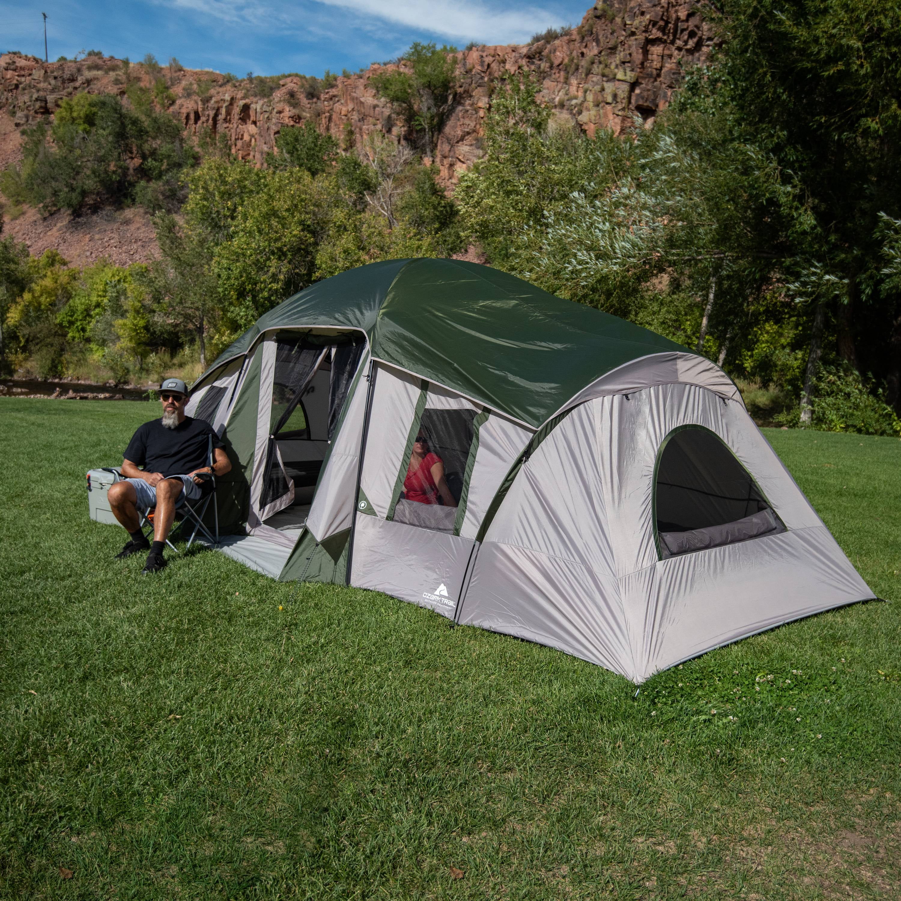Ozark Trail 10-Person 3-Room Vacation Tent, with Shade Awning - Womvr