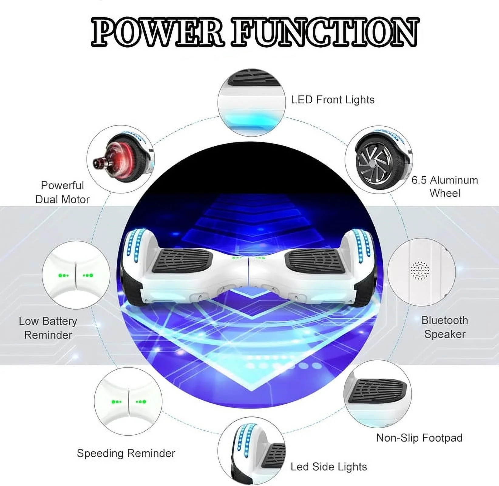 SISIGAD Hoverboard with Seat, 6.5 inch Hoverboard Go Kart Combo with Bluetooth Speaker & LED Lights for Kids Adults - Womvr