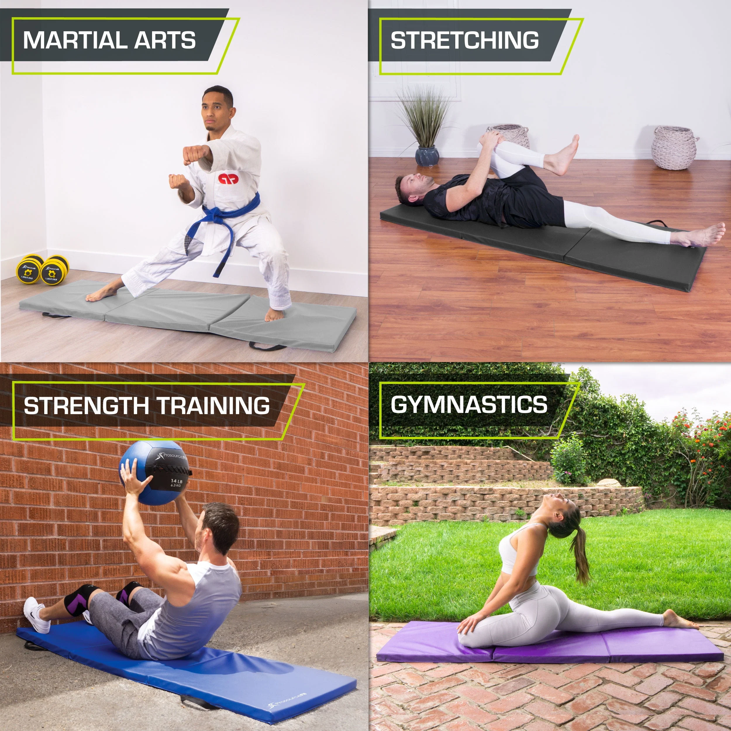 ProsourceFit Tri-Fold Folding Gymnastics Mat 6'x2' for Exercise - Womvr