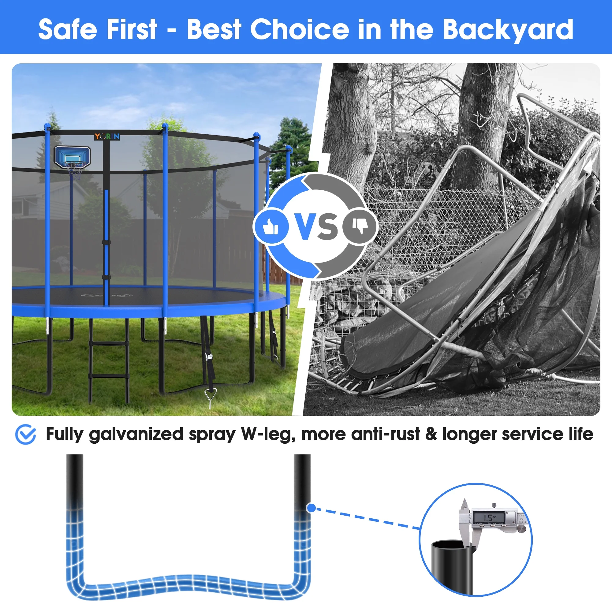 YORIN 1200LBS 12FT 14FT 15FT Trampoline for Kids Adults, Trampoline with Safety Enclosure Net, Basketball Hoop and Ladder, Outdoor Heavy-Duty Trampoline - Womvr