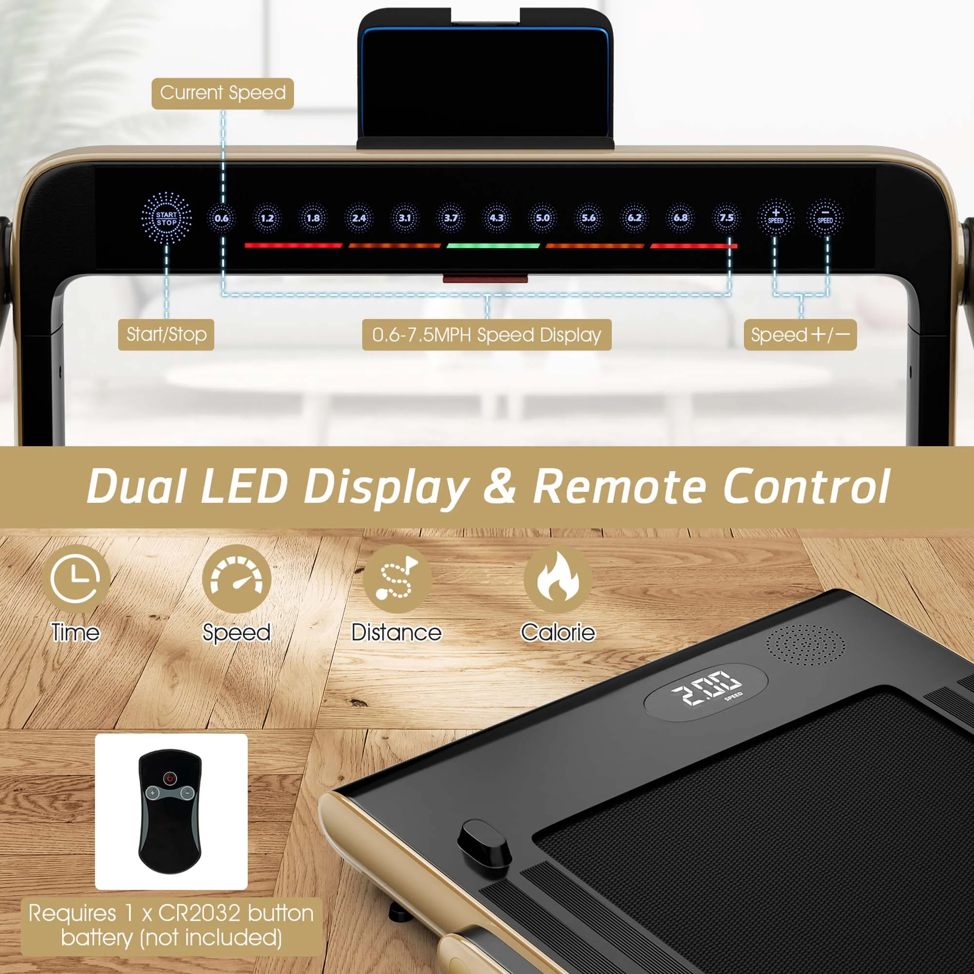 SuperFit Up To 7.5MPH 2.25HP 2 in 1 Dual Display Screen Folding Treadmill Jogging Machine W/APP Control Silver - Womvr