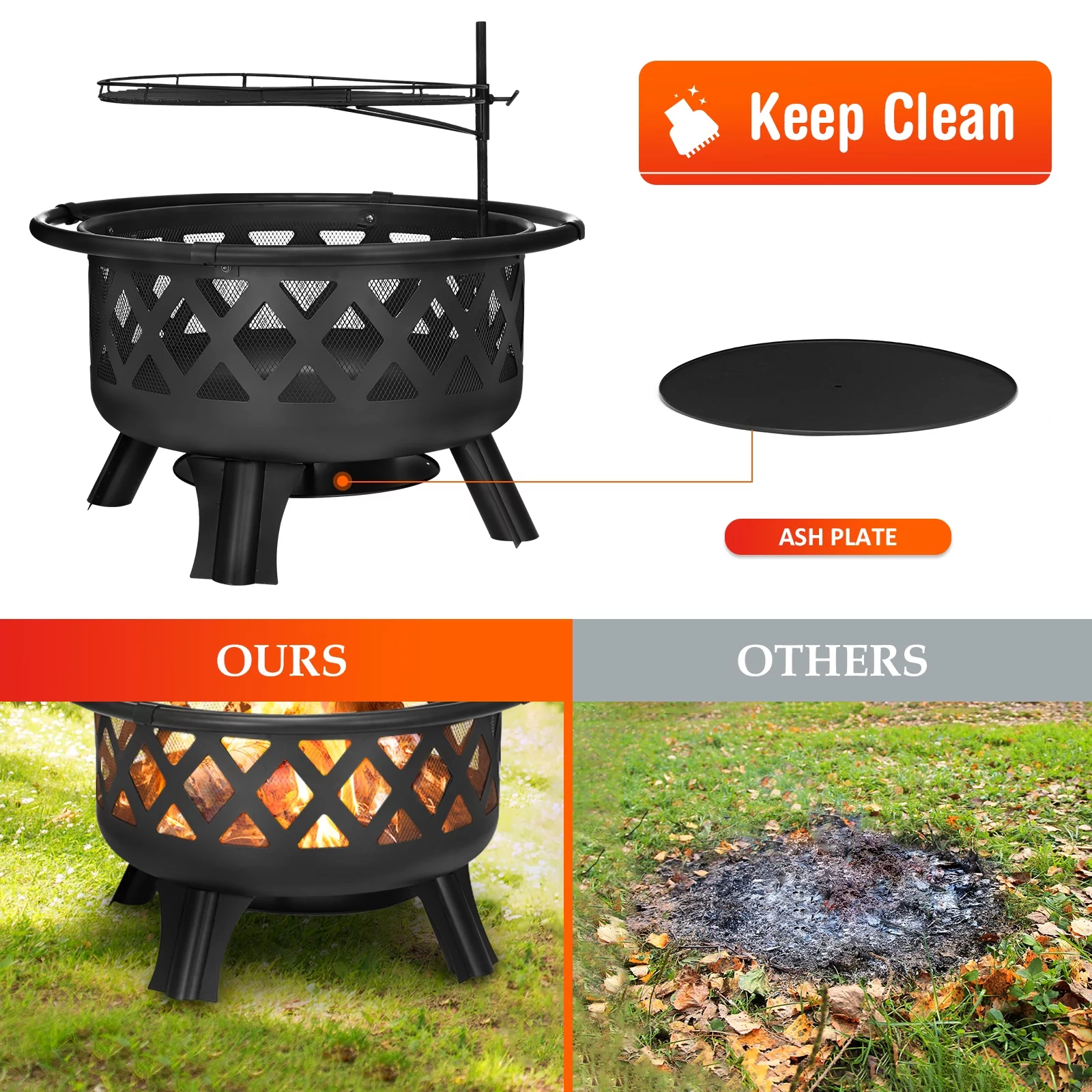 Singlyfire 30 inch Fire Pit for Outside 2 in 1 BBQ Wood Burning Fire Pit for Outdoor Camping Large Fire Pit Wood Bowl Firepit with Grate Spark Screen Log Grate - Womvr