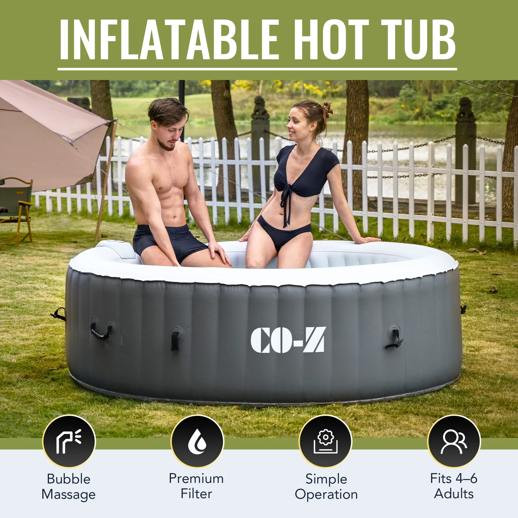 CO-Z 6 Person 7ft Inflatable Hot Tub Pool with Massage Jets and All Accessories Gray - Womvr