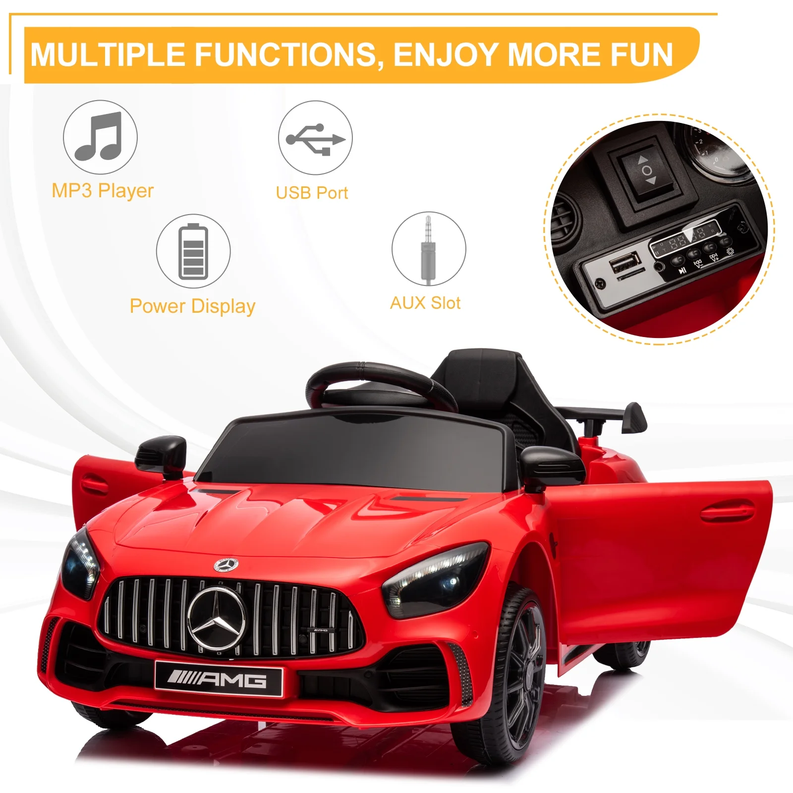 Veryke 12V Kids Ride On Car, Dual Drive Battery Toy Cars with Remote Control & LED Lights - Red - Womvr