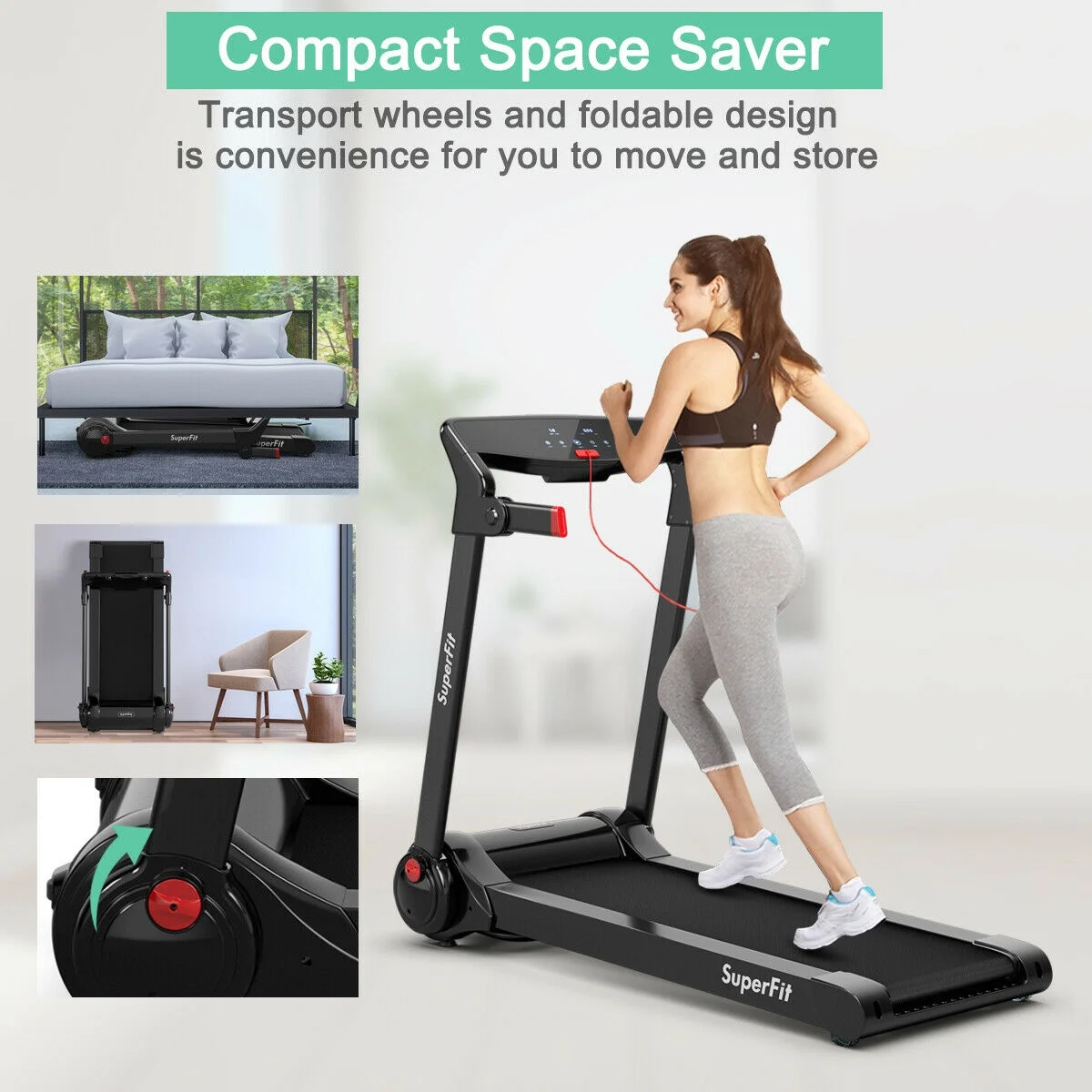 SuperFit 3HP Folding Electric Treadmill Running Machine w/ Speaker Red - Womvr