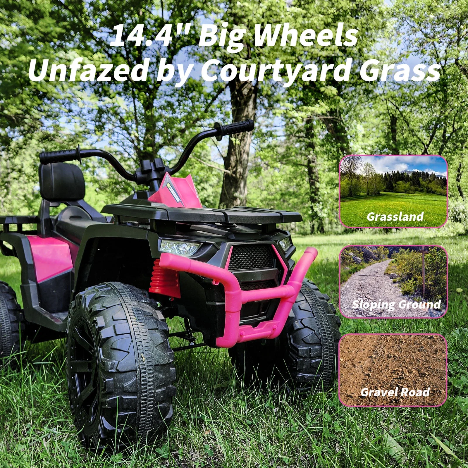 Hikiddo JC333 24V Ride on Toy, Kids ATV 4-Wheeler with 400W Motor, 2 Seater - Black - Womvr