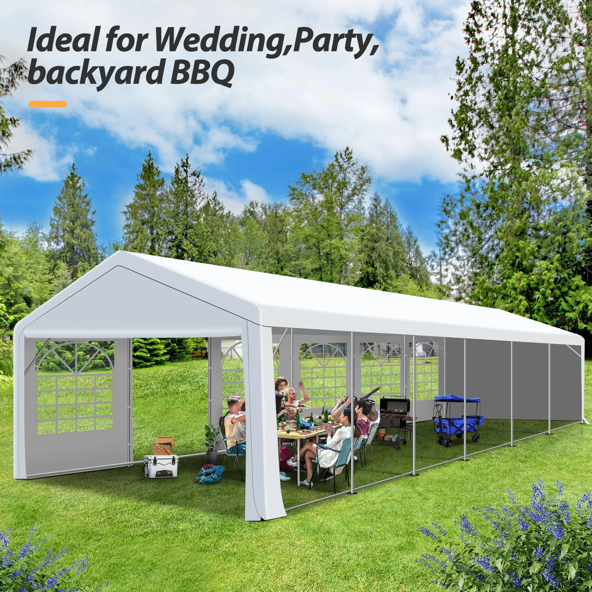 COVERONICS 20x40FT Patio Party Tent with Windows - Heavy Duty Wedding Tent with 2 Roll-up Doors, Canopy Gazebo for Outdoor Activities, Party Events, Festivals - Womvr