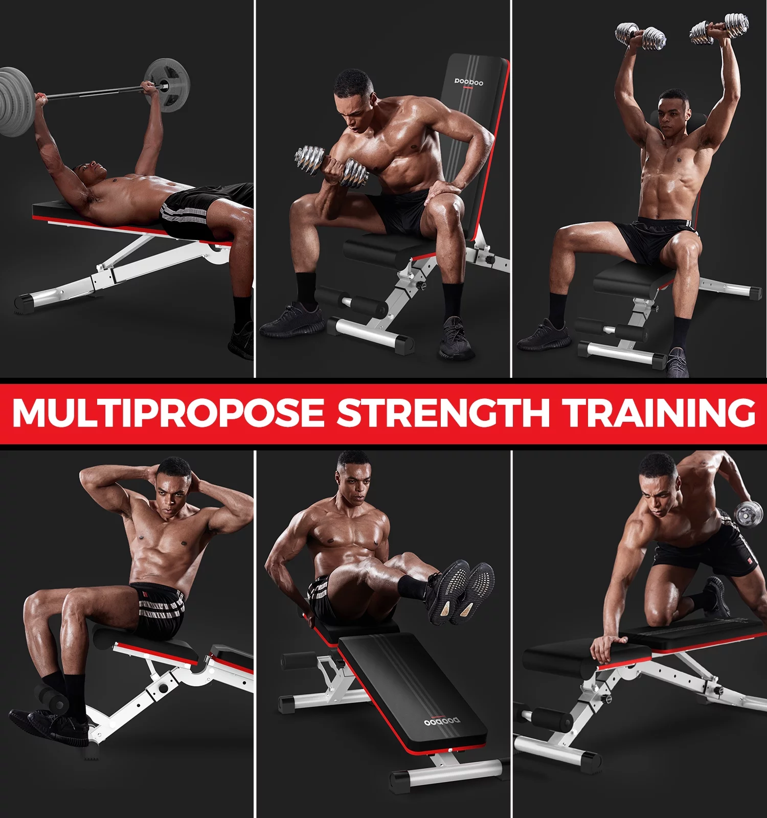 Pooboo Dumbbell Bench Workout Foldable Weight Bench 600 lbs with 6 Incline Adjustable and Thickened 5 Layer Structure gym bench Strength Training Bench for Home Training. - Womvr