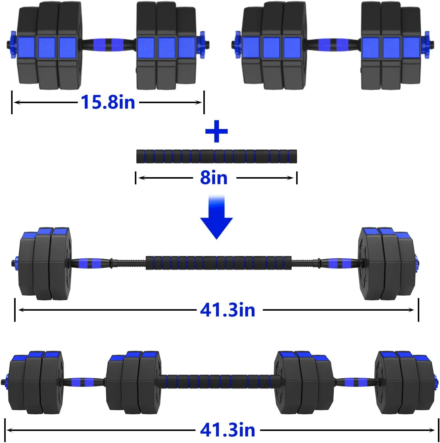 Soges Adjustable Weights Dumbbells Set,55LB/66LB Free Weight Dumbbells Set with Connector, 3 in 1 Adjustable Weights Set for Home Gym Use as Dumbbell Barbell, Blue - Womvr