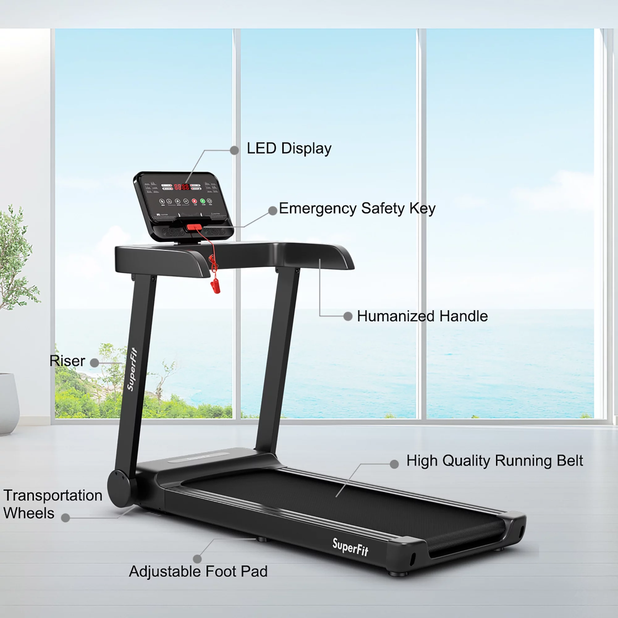 SuperFit 2.25HP Electric Treadmill Running Machine w/App Control for Home Office - Womvr