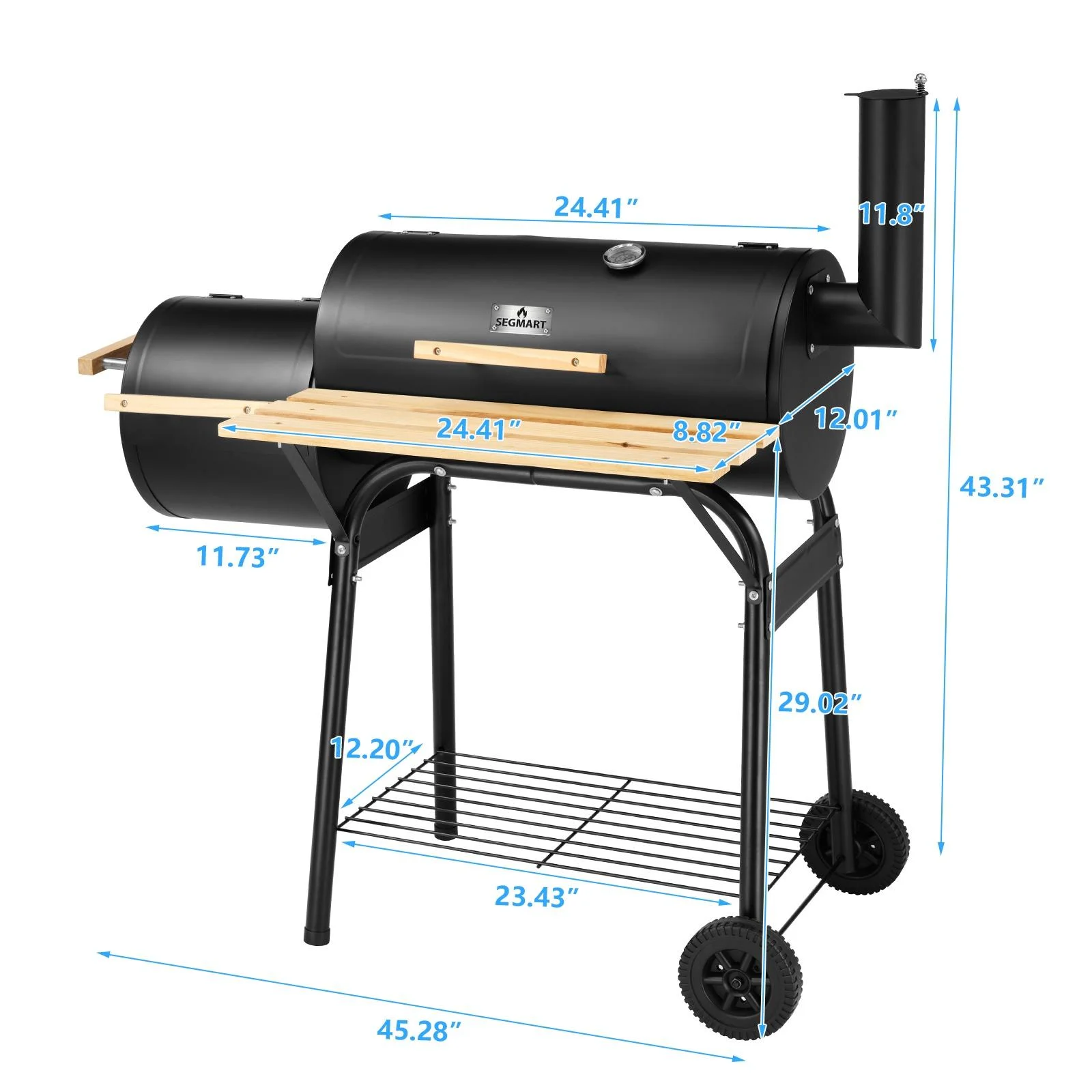BBQ Charcoal Grill, 45.28-Inch Length Portable Barbecue Grill, Offset Smoker Barbecue Oven with Wheels & Thermometer for Outdoor Picnic Camping Patio Backyard, B026 - Womvr