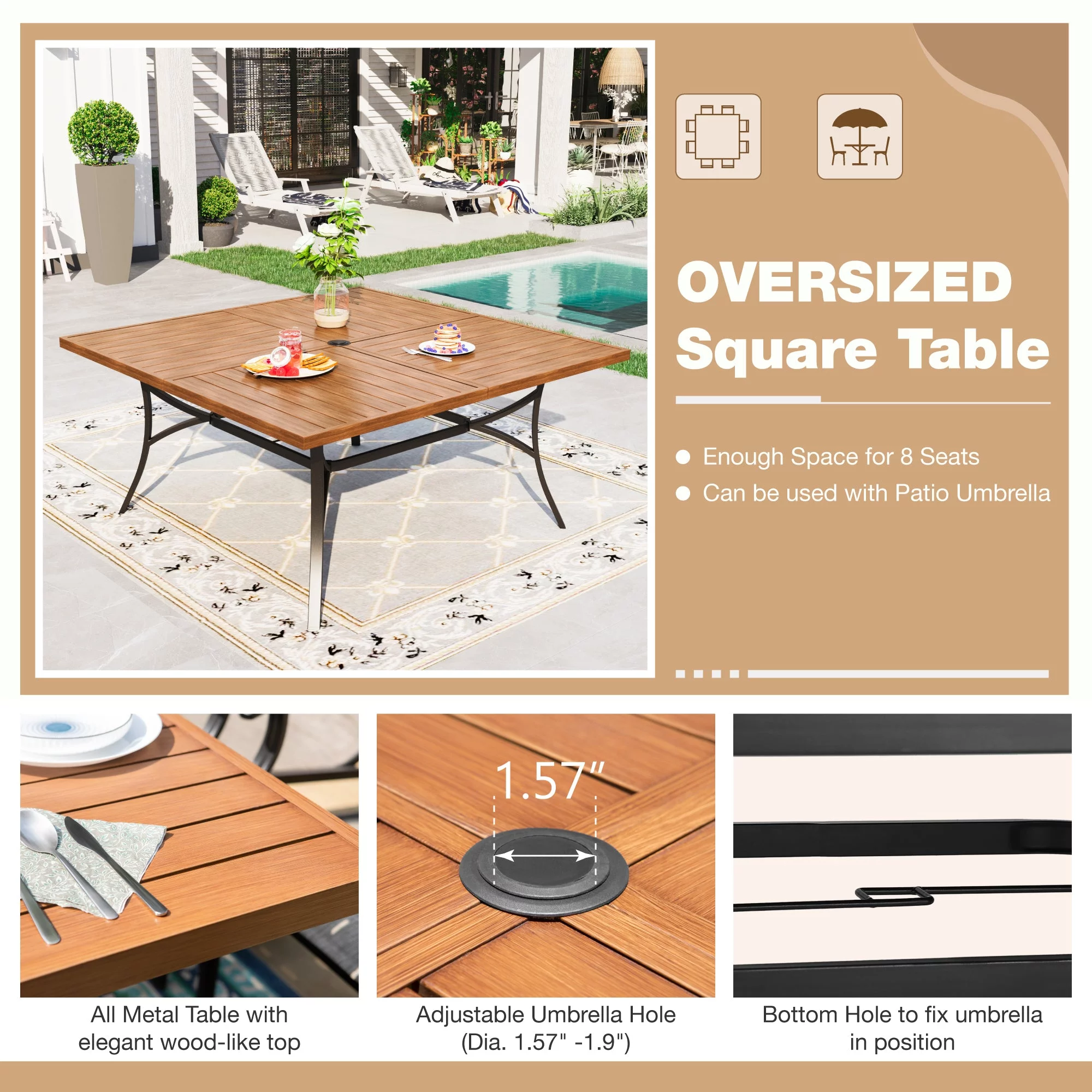 Sophia & William 7 Piece Outdoor Patio Dining Sets Metal Furniture Table and Stackable Chairs - Womvr