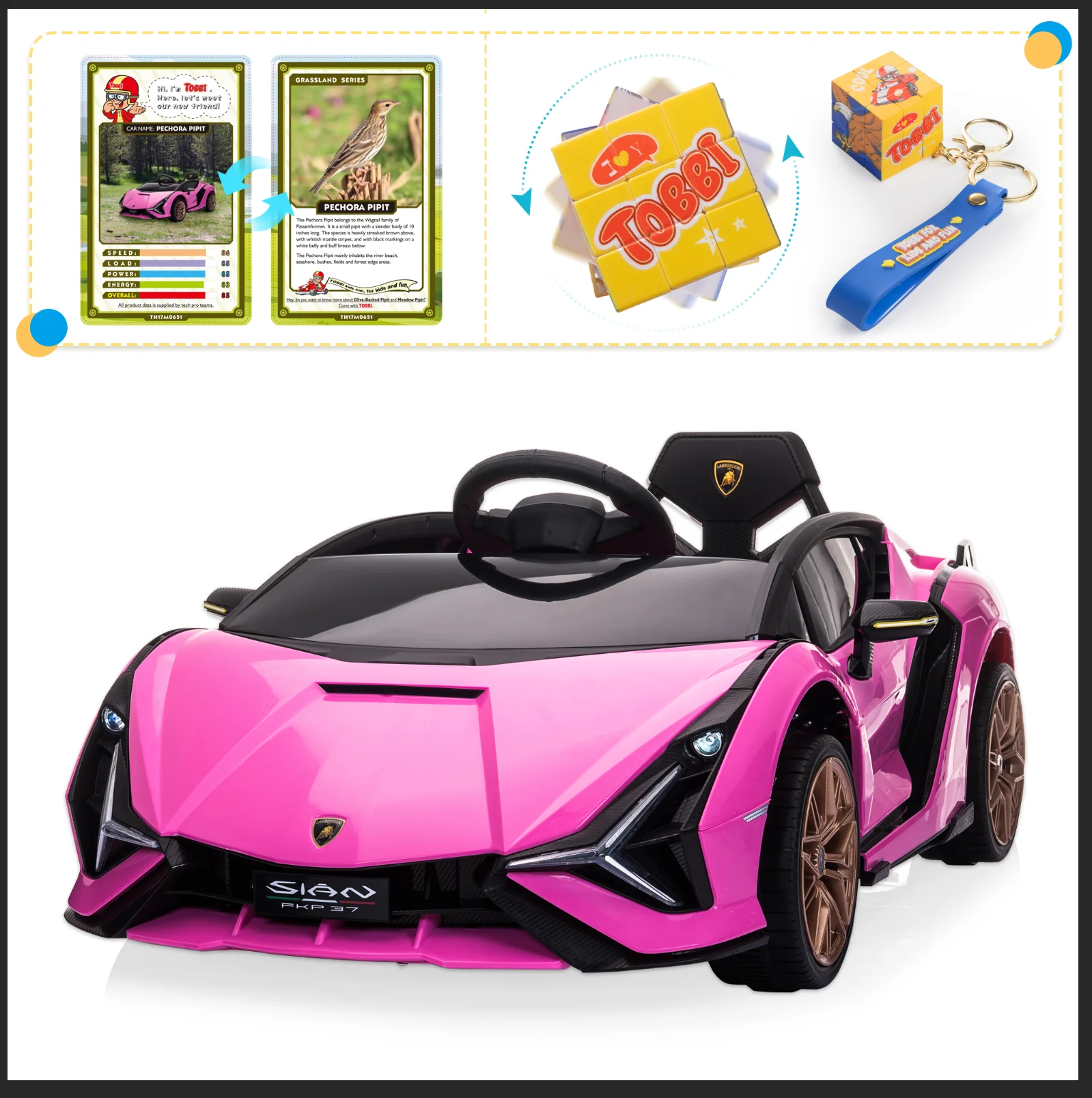 TOBBI 24V Lamborghini STO Licensed Kids Ride on Drift Car Gray Electric Car W/Remote Control LED Lights, up to 10 mph - Womvr