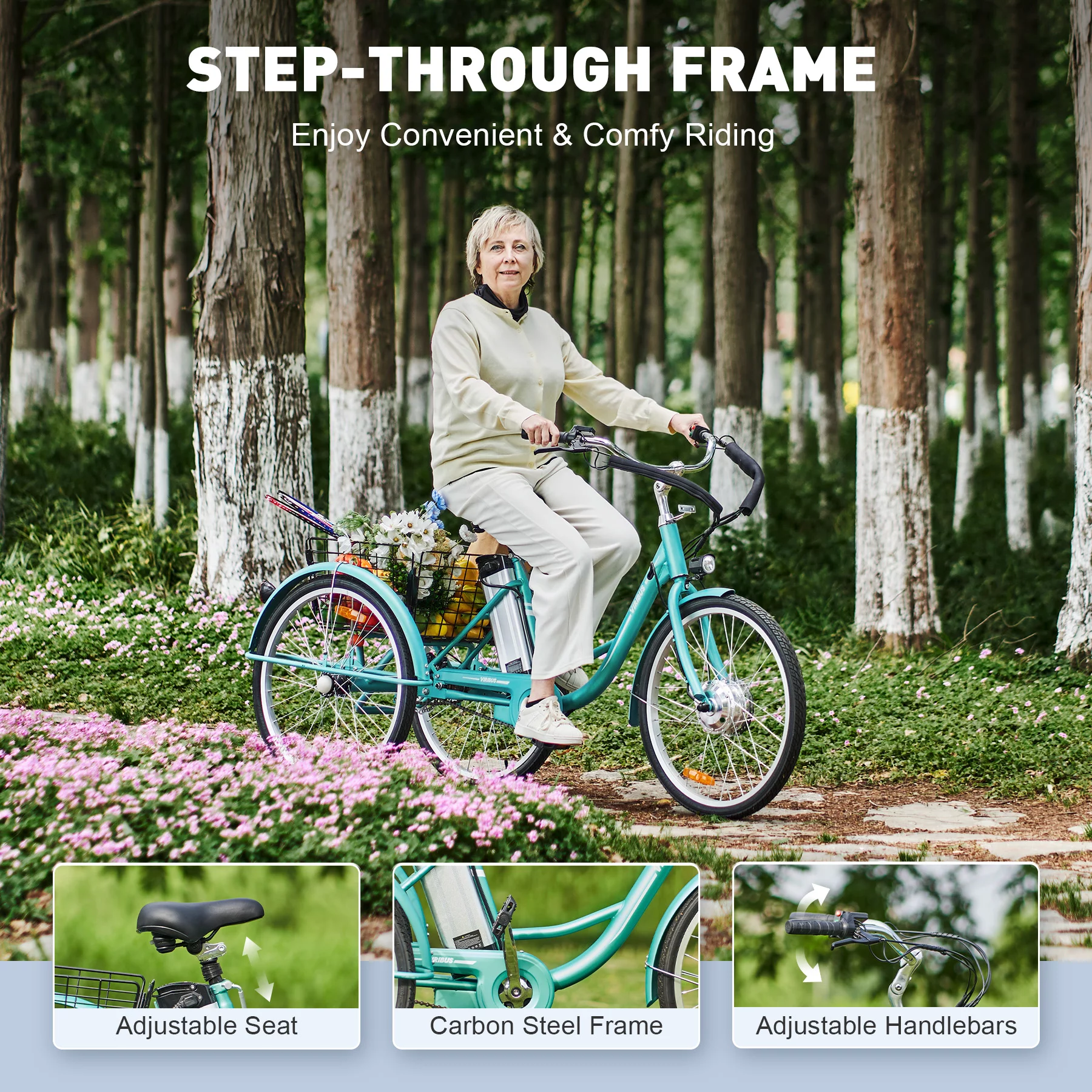 VIRIBUS 24 Inch Adult Trike 350W Dual Chain Electric Tricycle 36V 10Ah Navy - Womvr