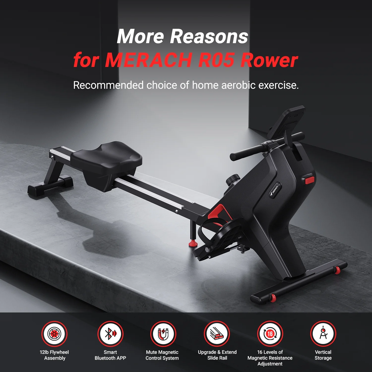 MERACH Magnetic Rowing Machine Quiet 16 Levels of Resistance Bluetooth Black Rower for Home Workout - Womvr