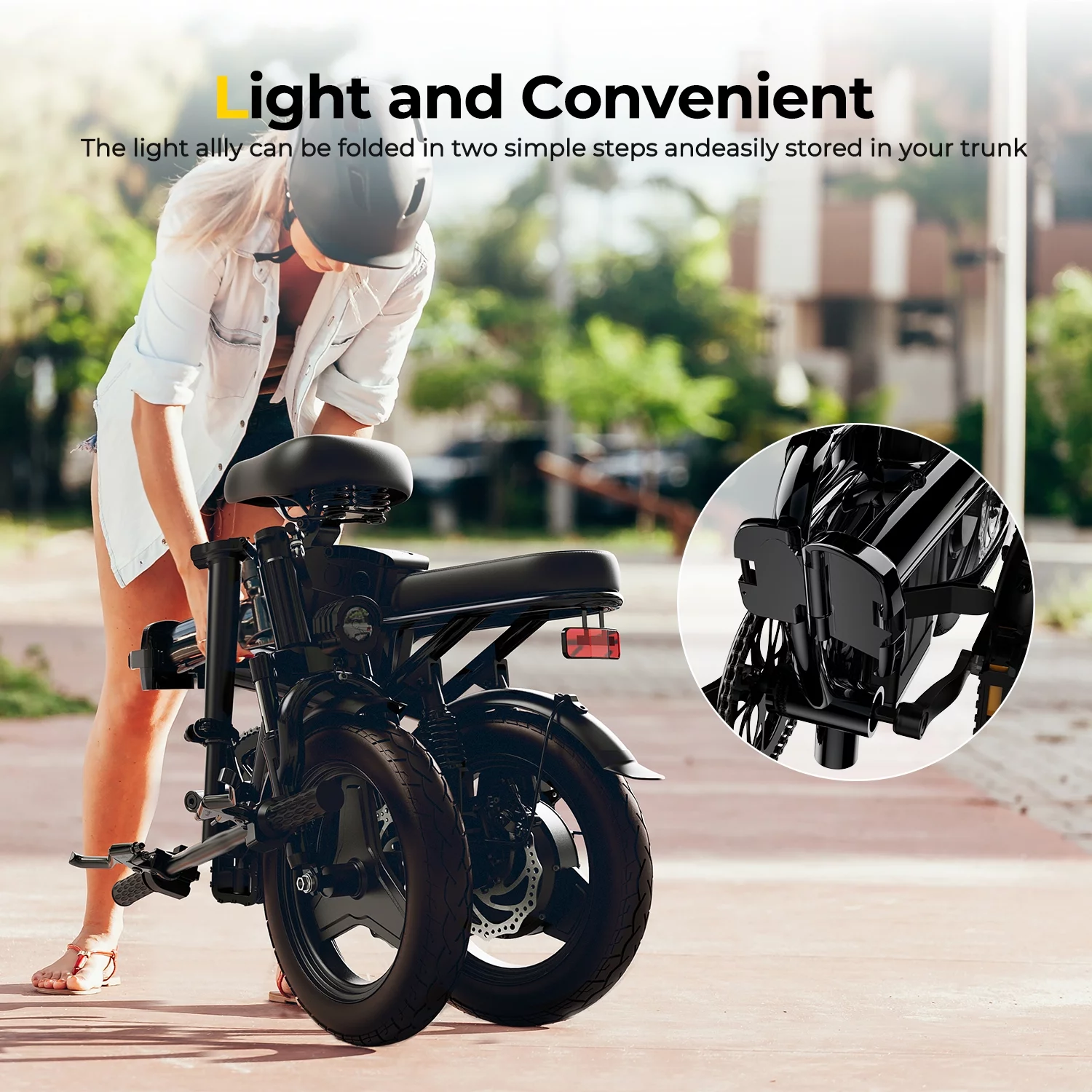SOHAMO Electric Bike w/400W Motor and 48V 13Ah Removable Battery Folding Ebike for Adults and Teens, Full Suspension, 3 Levels Assist, 14