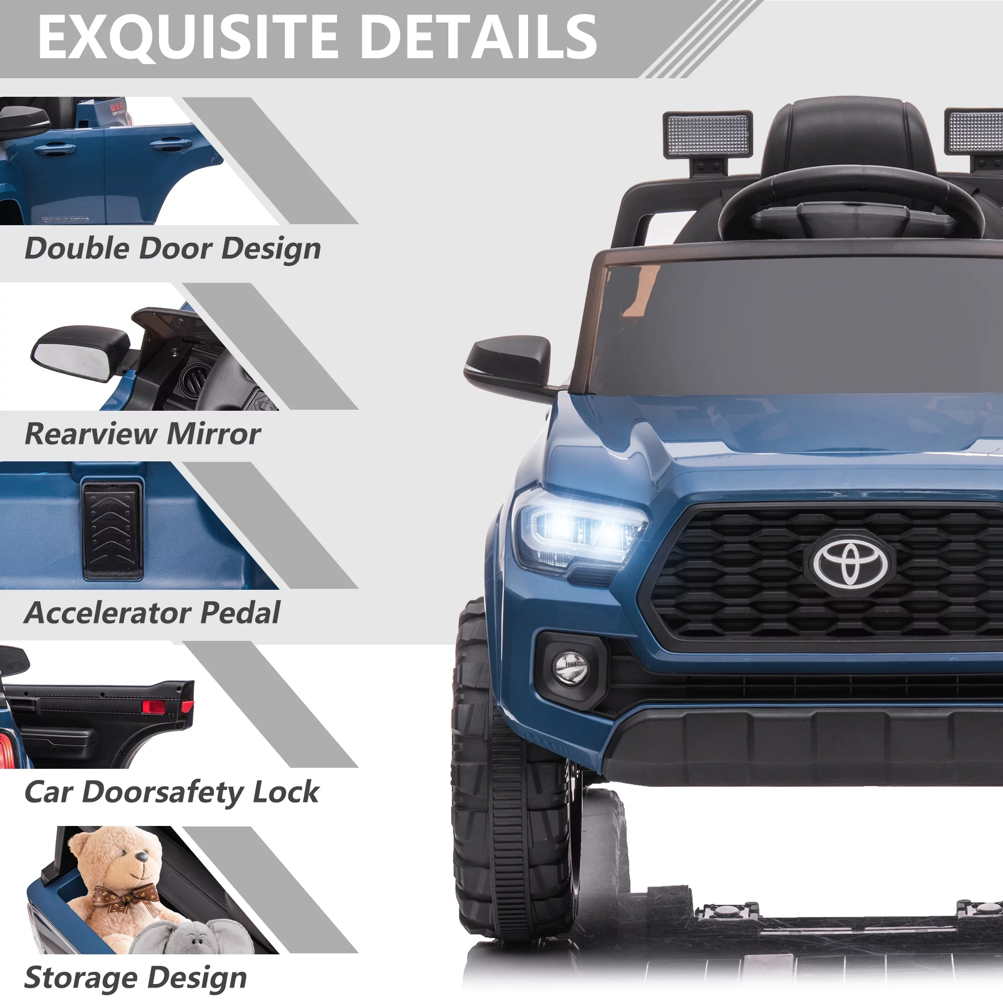 Licensed Toyota Tacoma Electric Ride on Vehicle for Kids, 12V Powered Ride on Car Toys with Remote Control, LED Lights, MP3 Player, Gray - Womvr